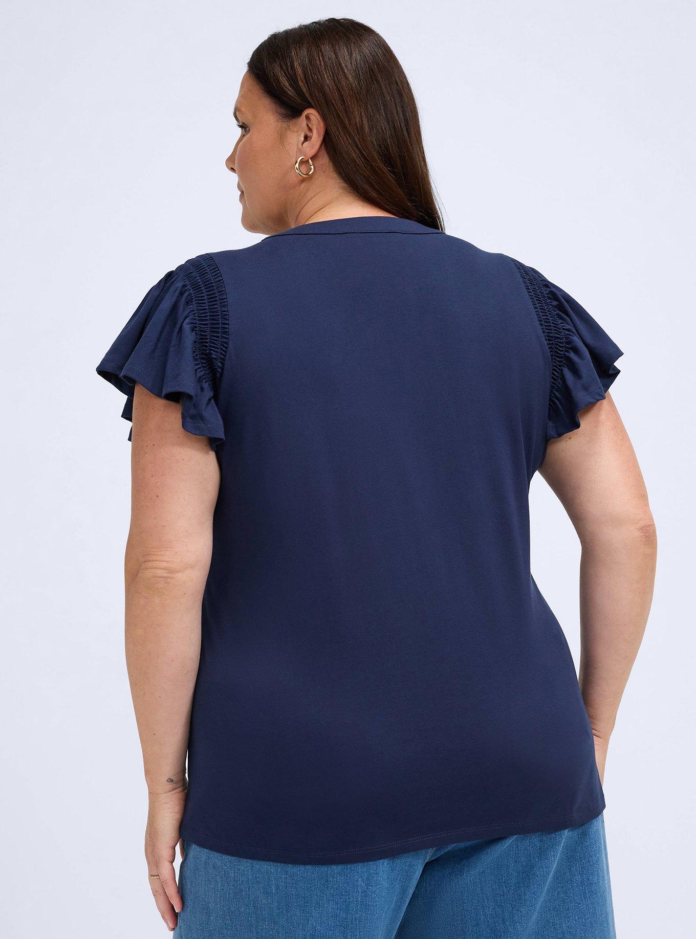 Belle Isle Split Neck Flutter Sleeve Tee, PEACOAT, alternate