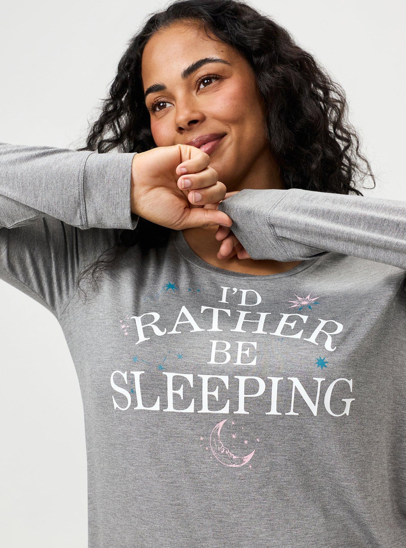 Super Soft Long Sleeve Sleep Gown, RATHER BE SLEEPING, alternate