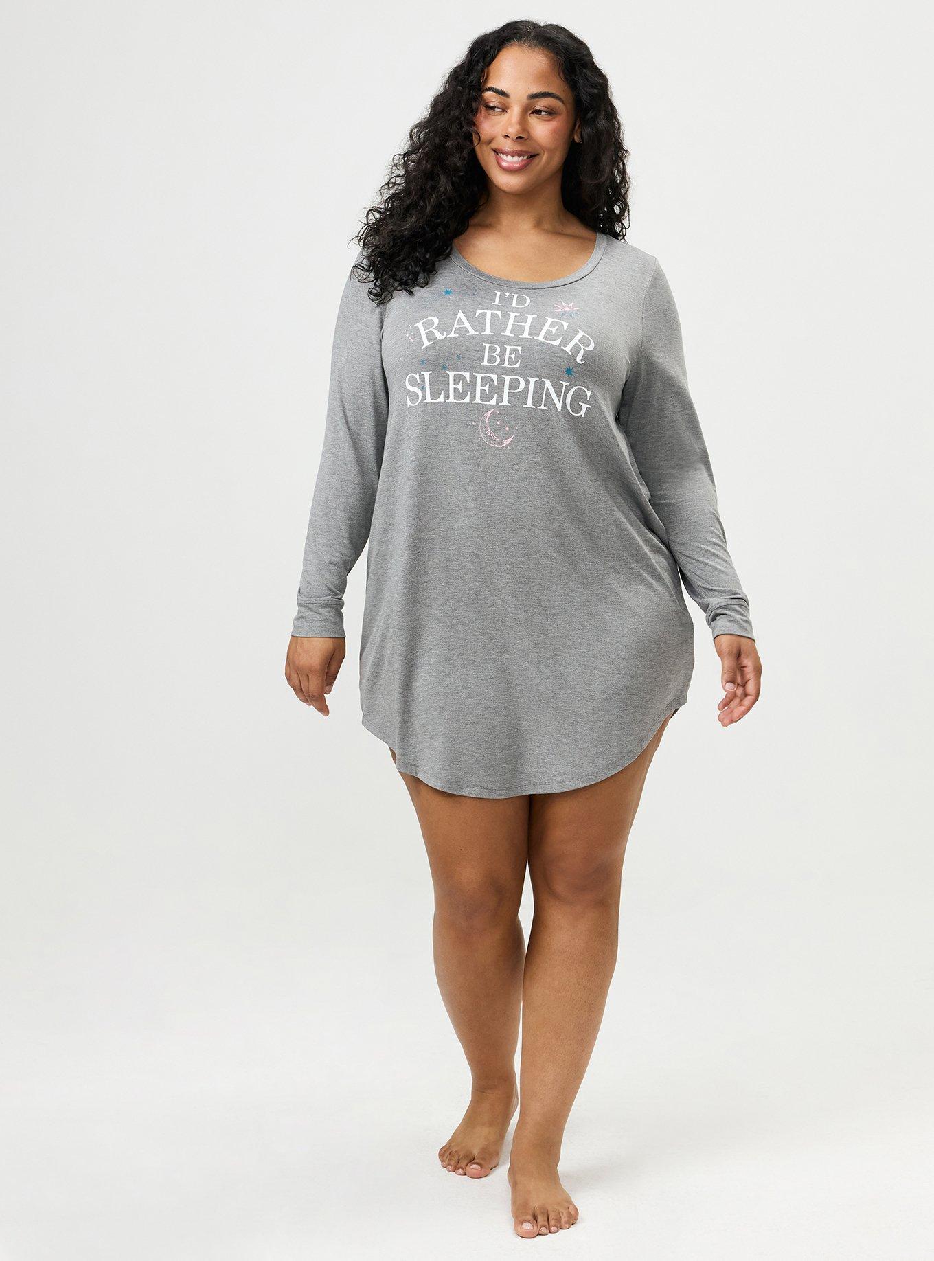 Super Soft Long Sleeve Sleep Gown, RATHER BE SLEEPING, alternate