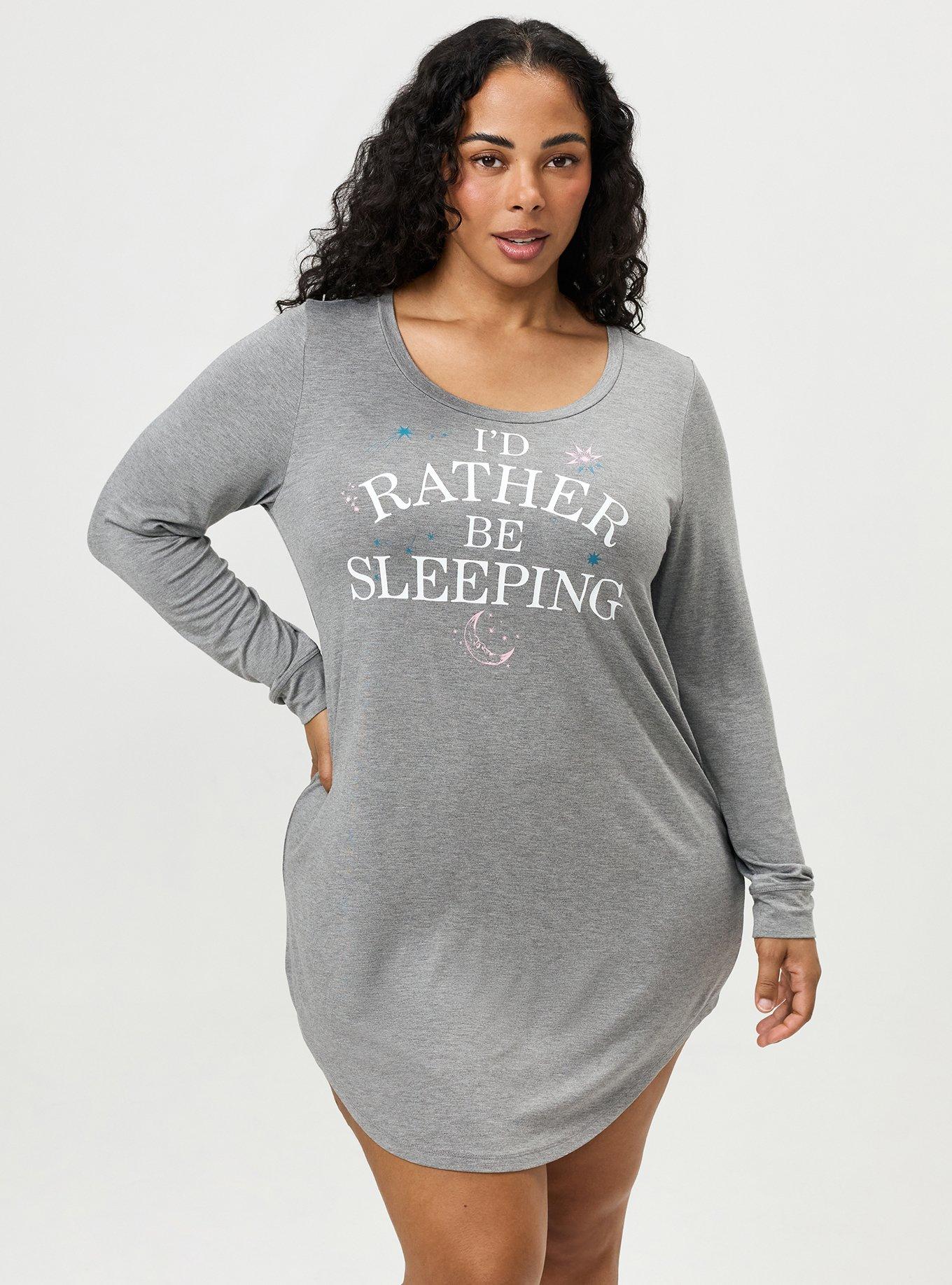 Super Soft Long Sleeve Sleep Gown, RATHER BE SLEEPING, alternate