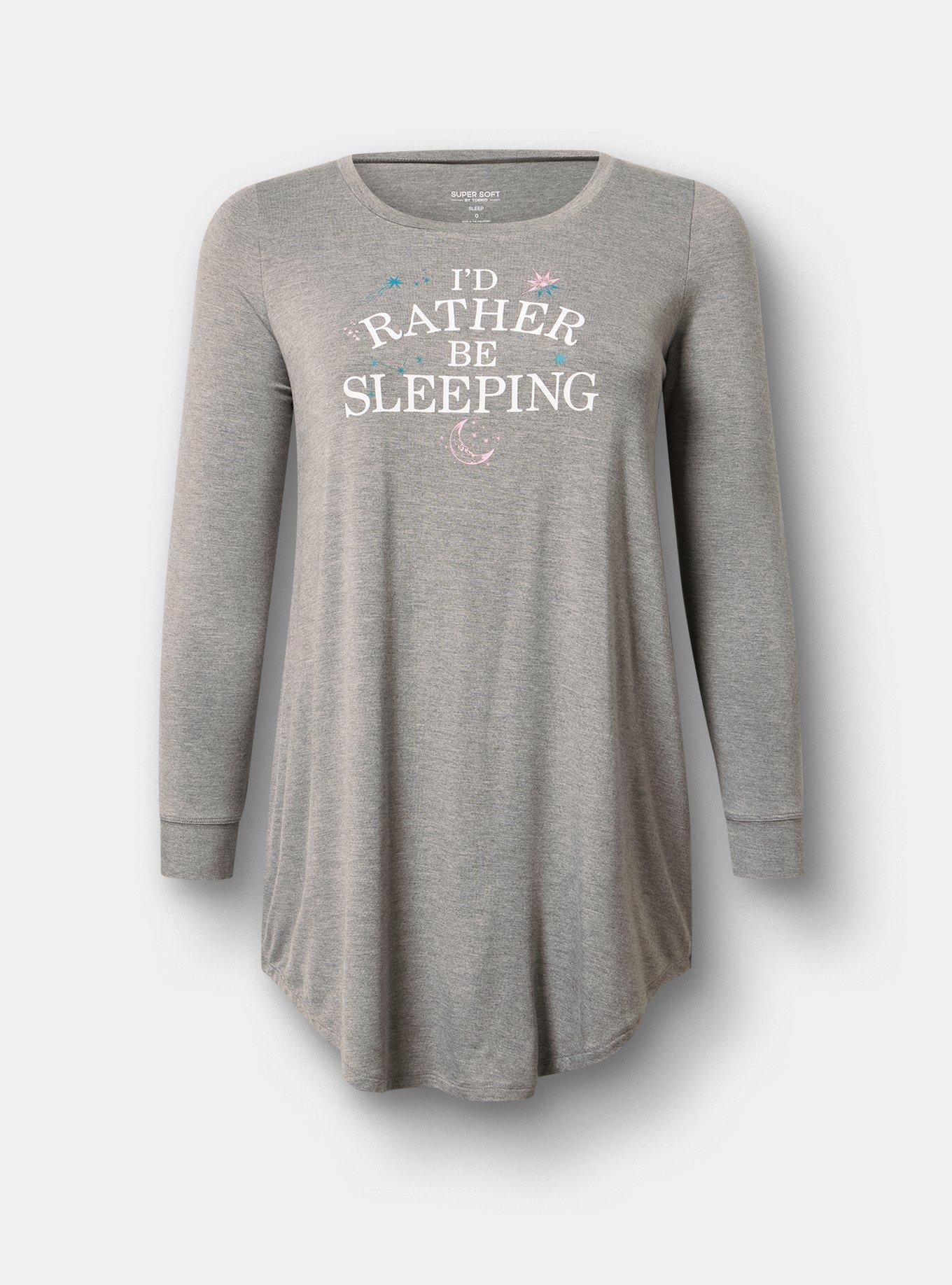 Super Soft Long Sleeve Sleep Gown, RATHER BE SLEEPING, flat