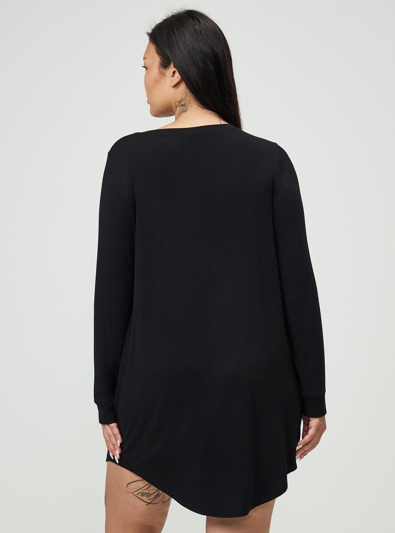 Plus Size Super Soft Long Sleeve Sleep Gown, GHOULS NIGHT BLACK, alternate