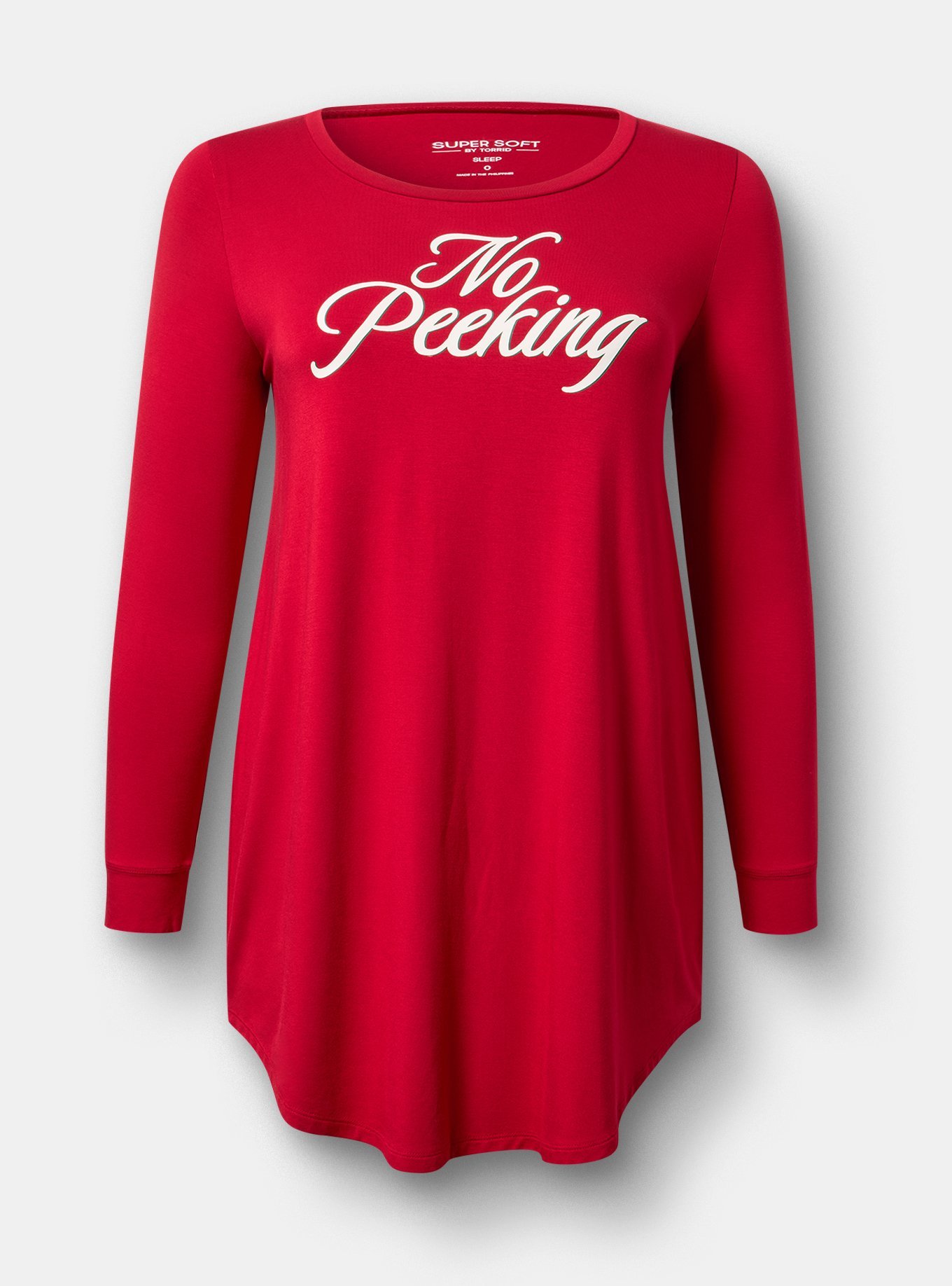 Super Soft Long Sleeve Sleep Gown, NO PEEKING RED GRAPHIC, flat