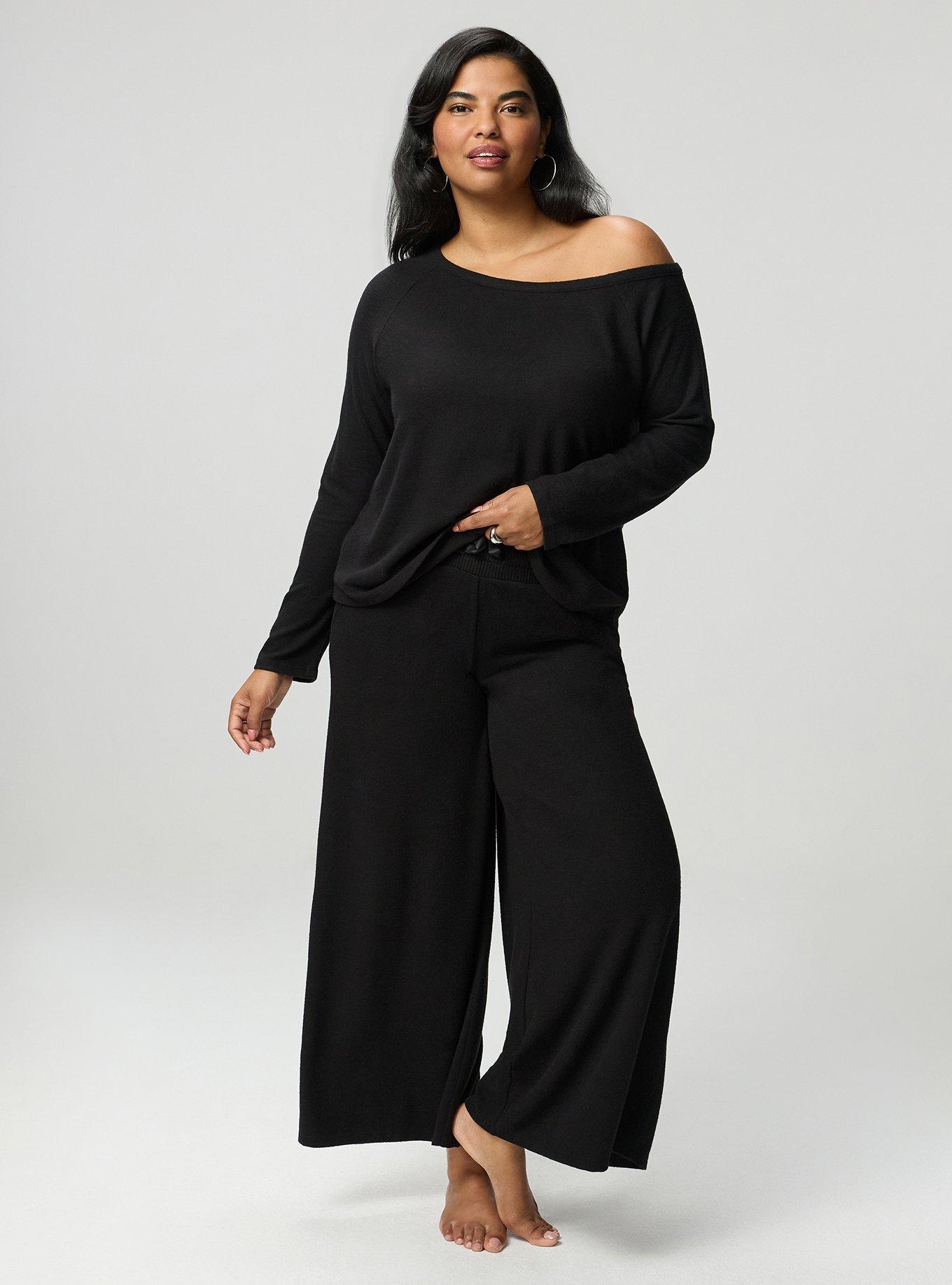 Super Soft Plush Off-Shoulder Lounge Top, DEEP BLACK, alternate