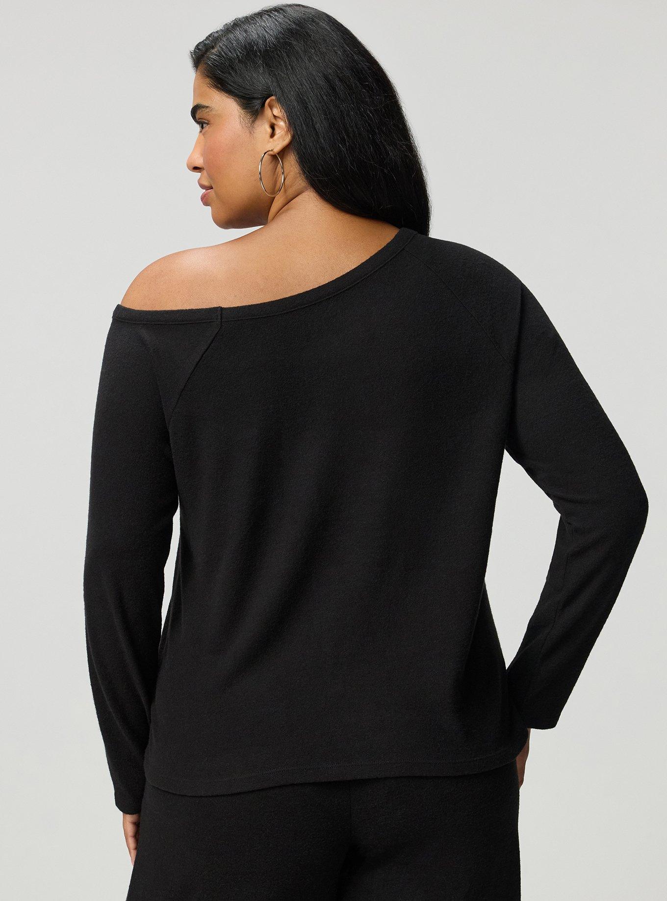 Super Soft Plush Off-Shoulder Lounge Top, DEEP BLACK, alternate