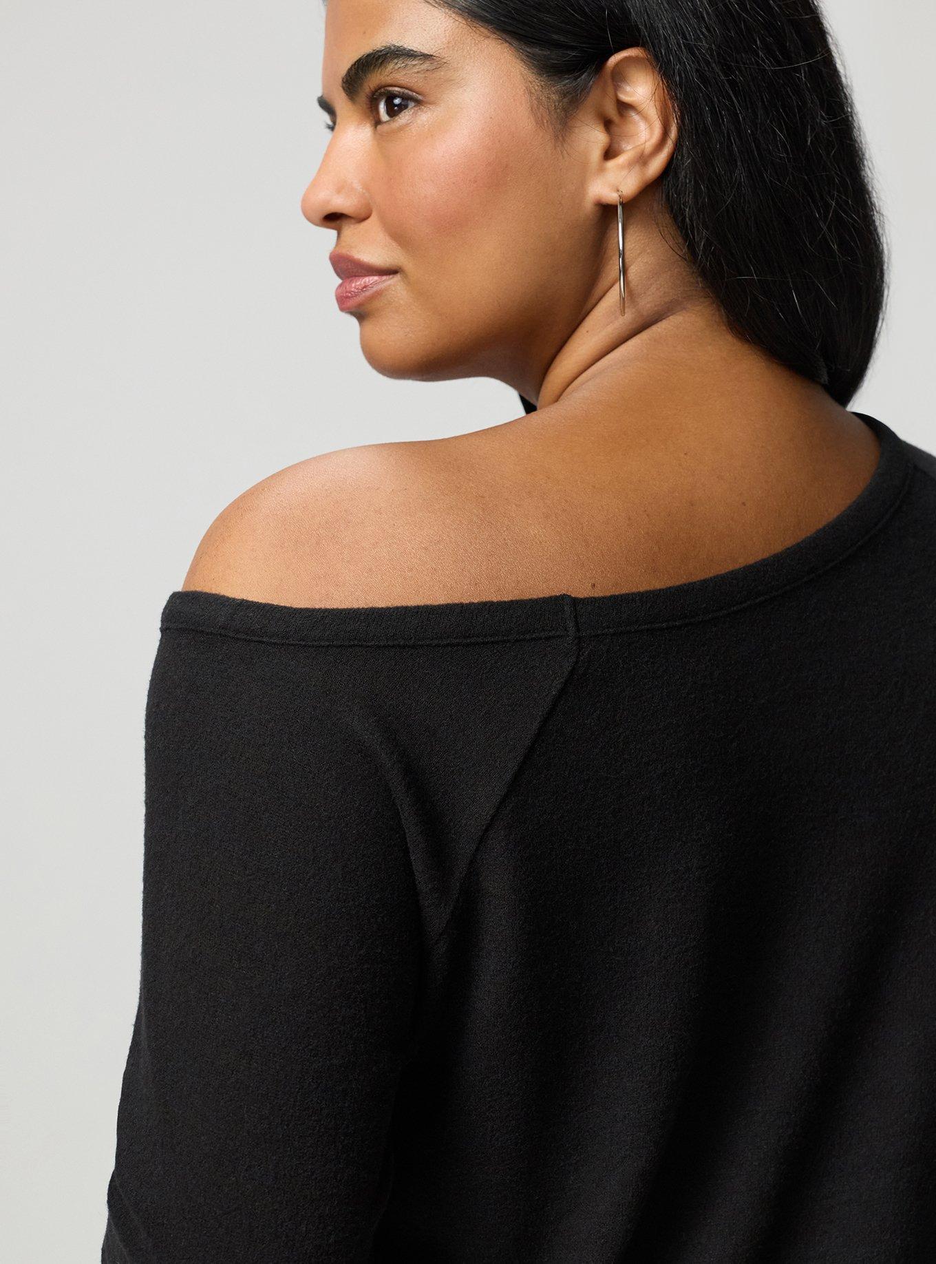 Super Soft Plush Off-Shoulder Lounge Top, DEEP BLACK, alternate