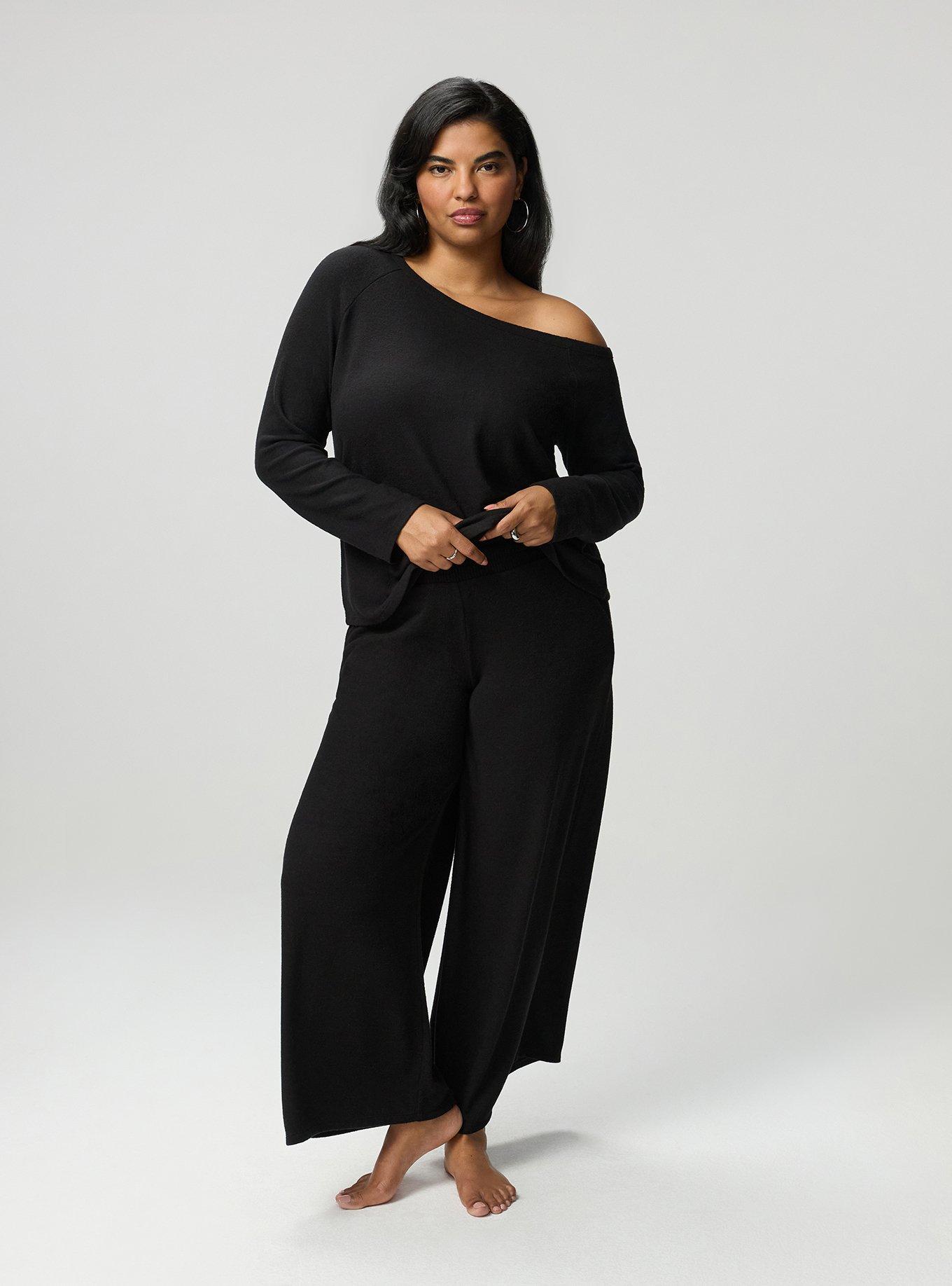 Super Soft Plush Off-Shoulder Lounge Top, DEEP BLACK, alternate