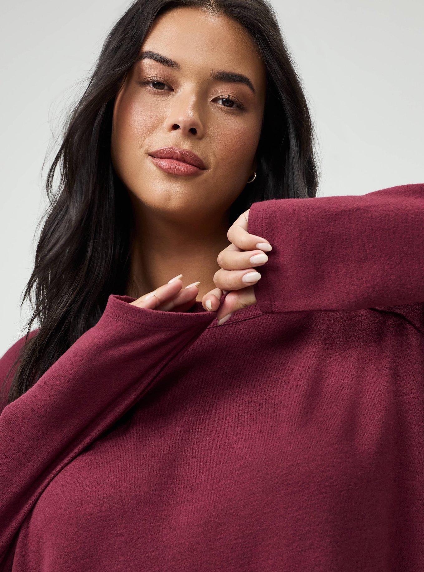 Plus Size Super Soft Plush Off-Shoulder Lounge Top, MAROON BANNER, alternate