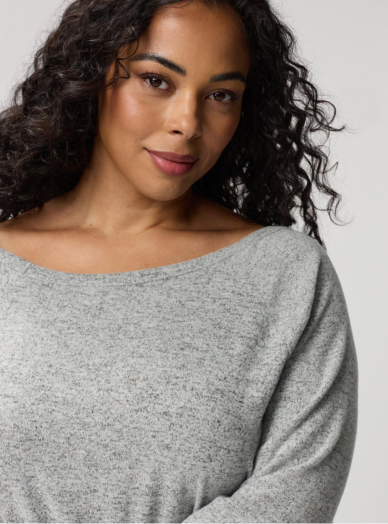 Super Soft Plush Off-Shoulder Lounge Top, MED HEATHER GREY, alternate