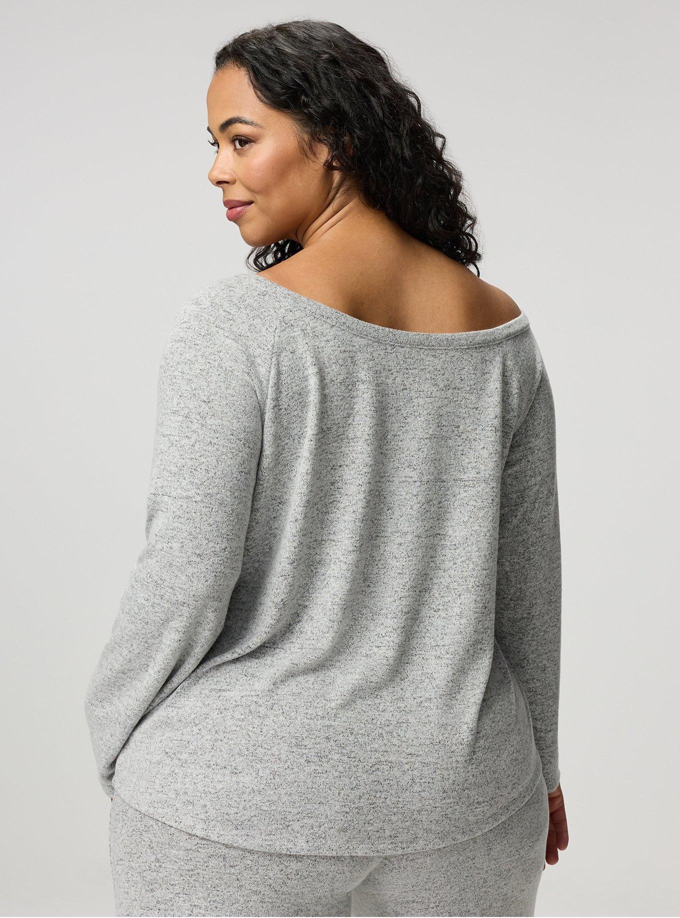 Super Soft Plush Off-Shoulder Lounge Top, MED HEATHER GREY, alternate