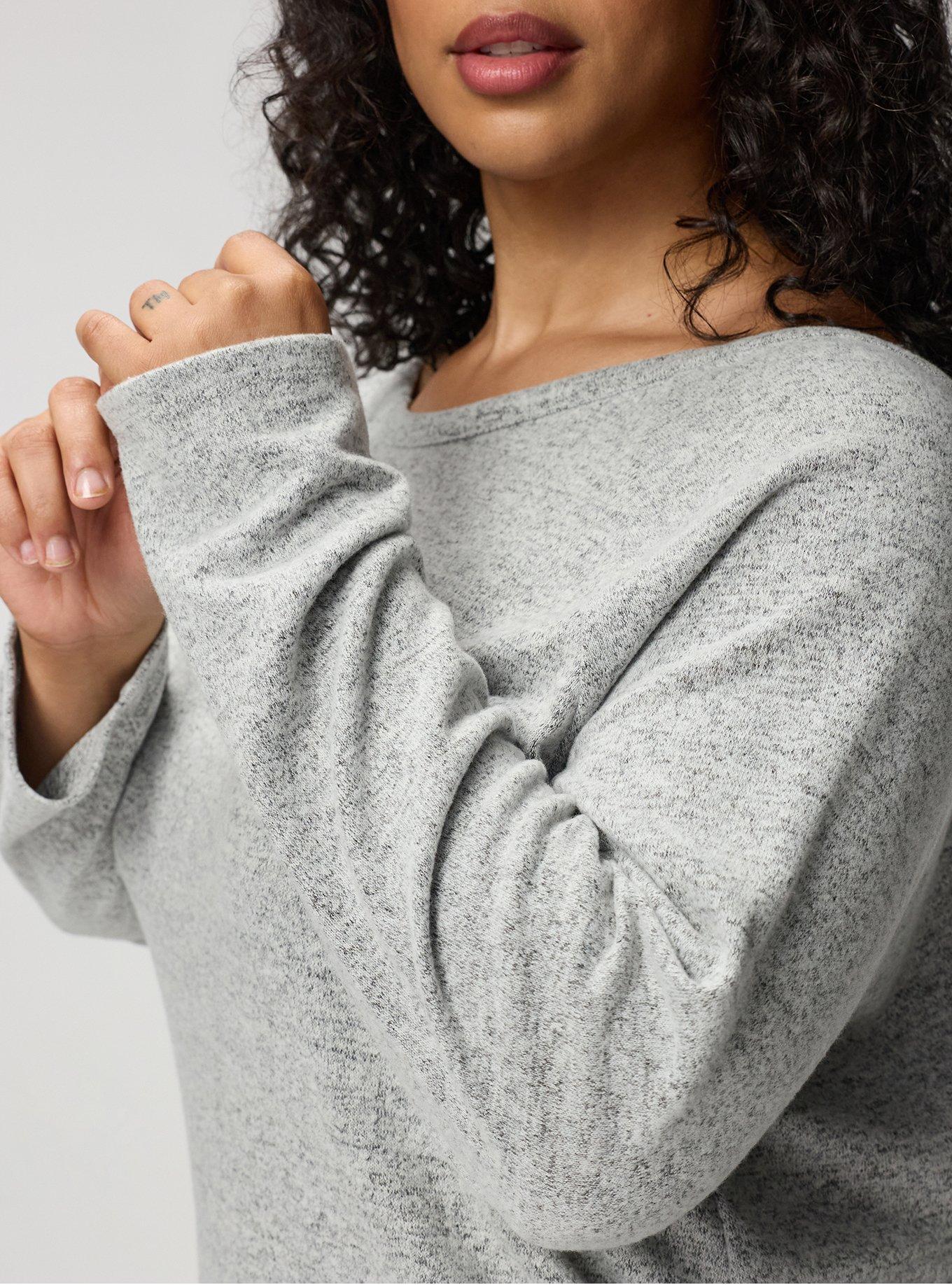 Super Soft Plush Off-Shoulder Lounge Top, MED HEATHER GREY, alternate