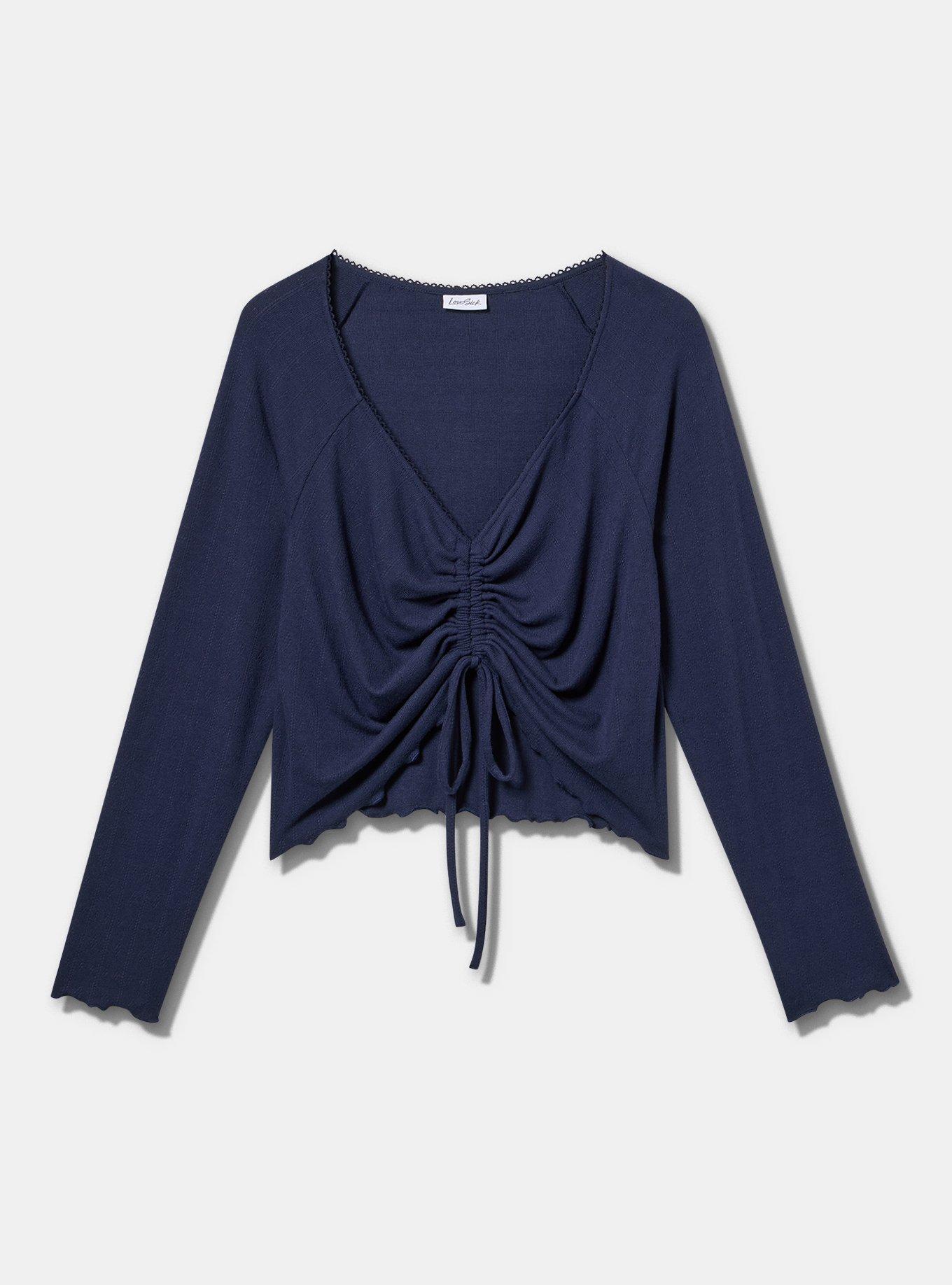 Plus Size LoveSick Cinch Front Long Sleeve Top, PEACOAT, flat