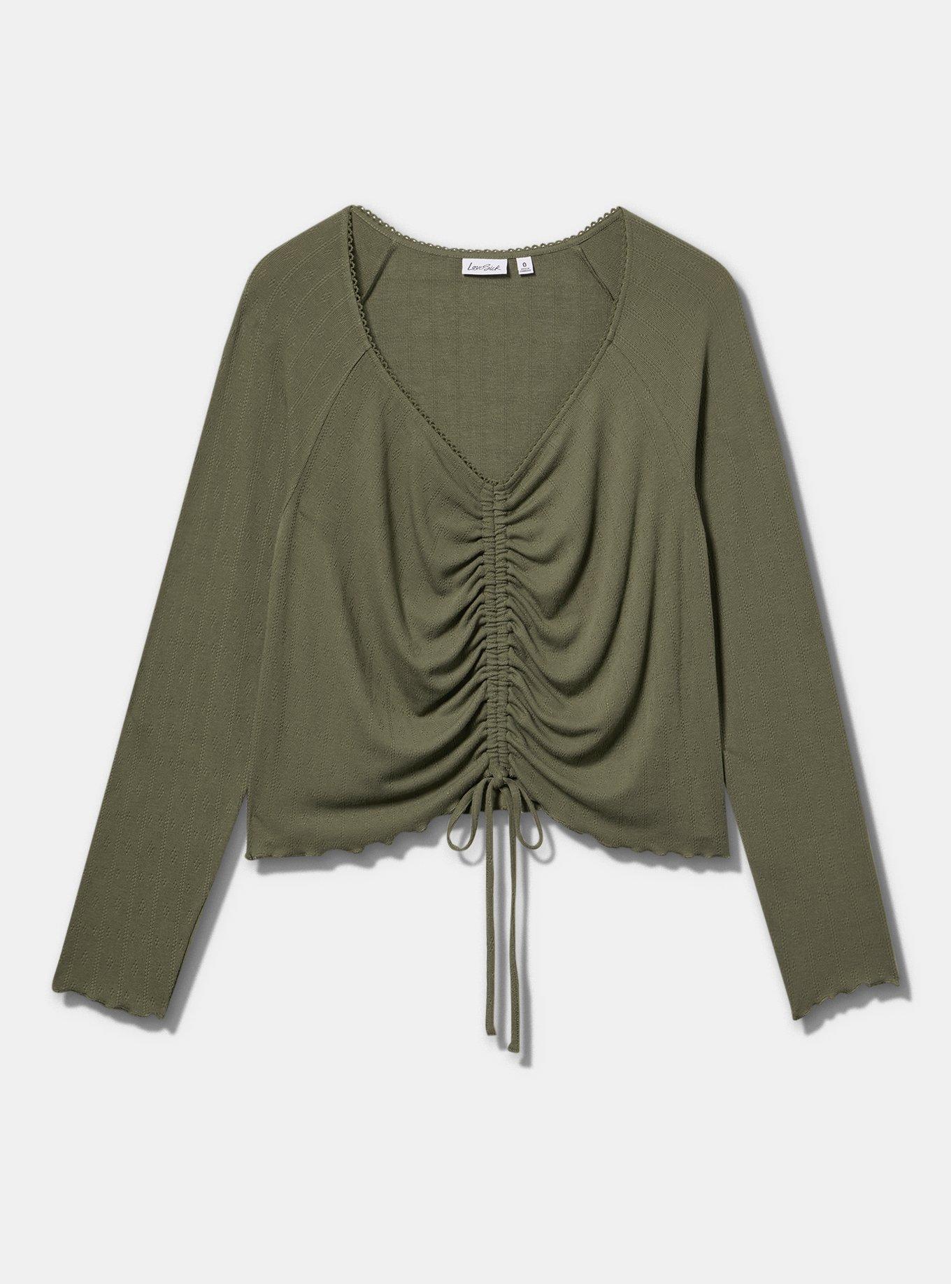 Plus Size LoveSick Cinch Front Long Sleeve Top, KALAMATA, hi-res