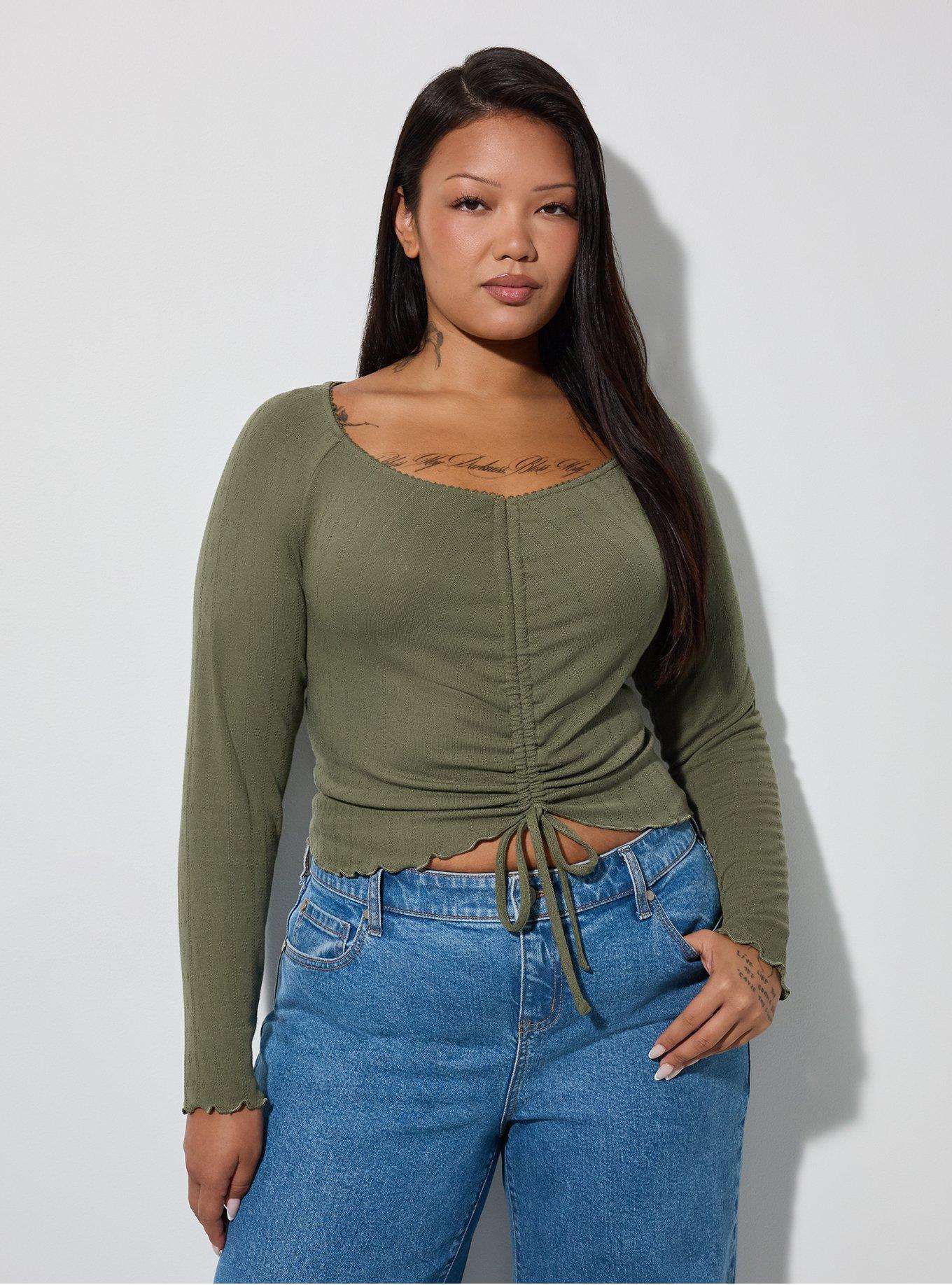 LoveSick Cinch Front Long Sleeve Top, KALAMATA, hi-res