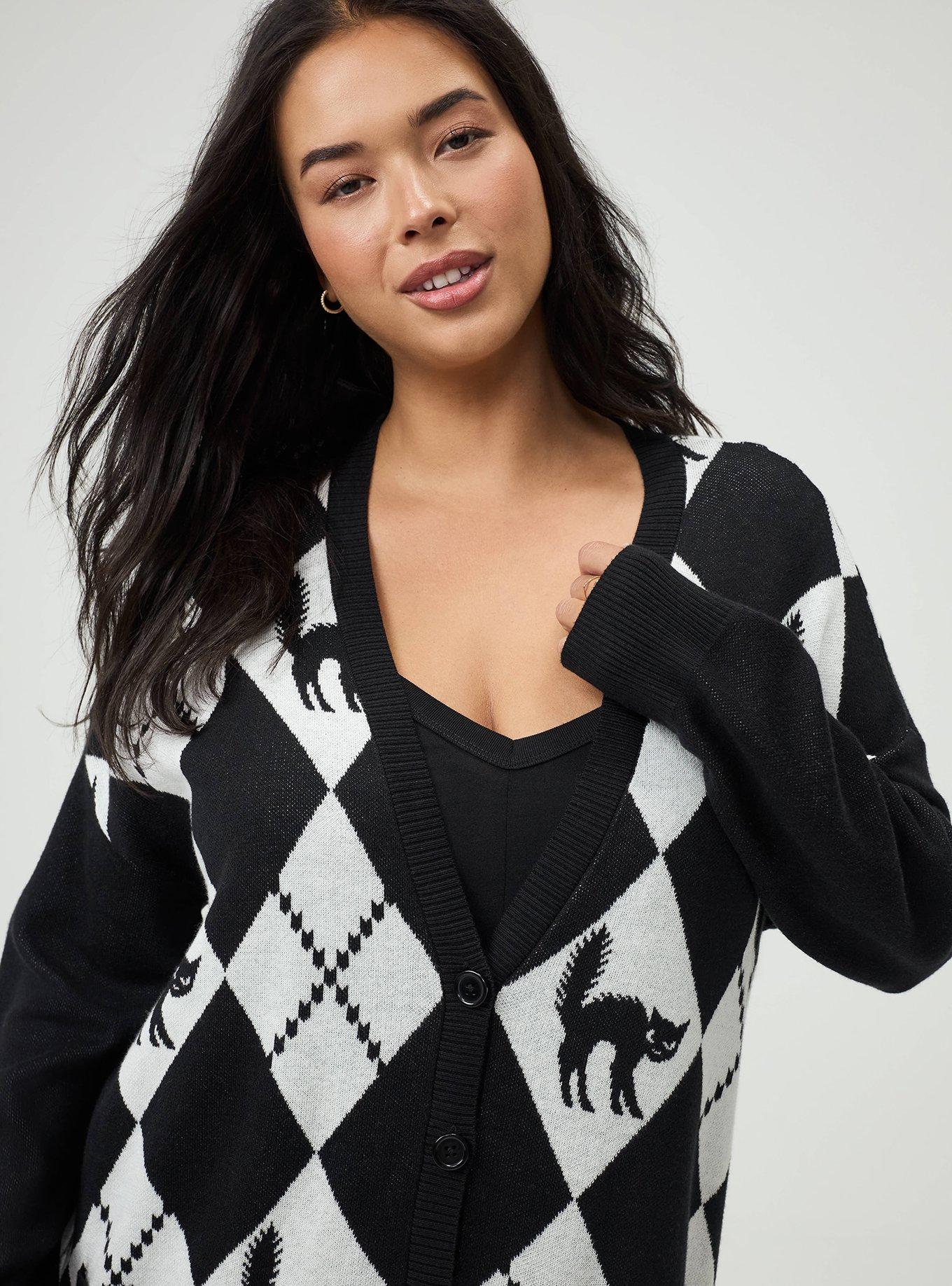 Jacquard Button Front Cardigan, SPOOKY ARGYLE, alternate