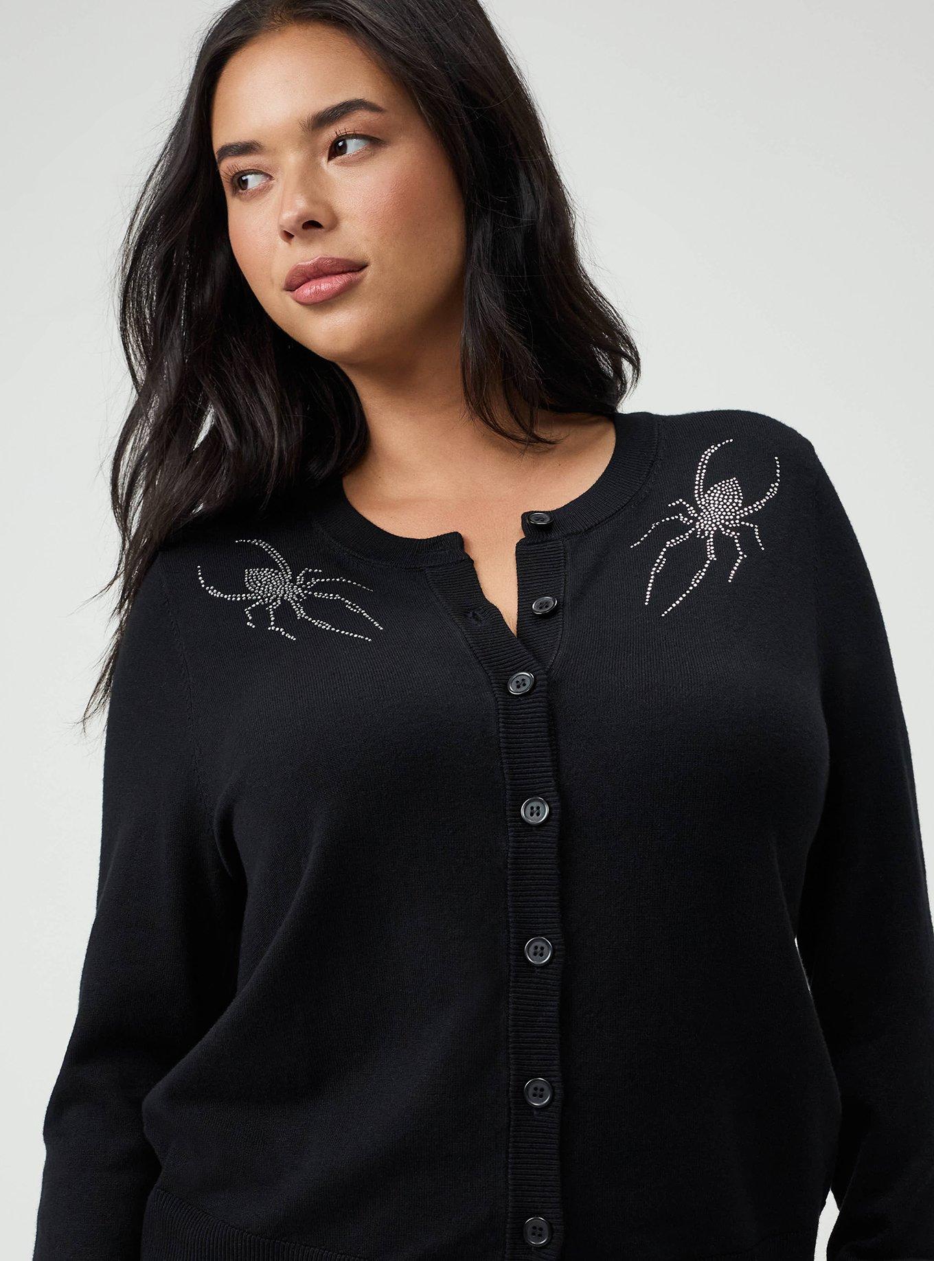 Button Front Crew Cardigan, DEEP BLACK, alternate