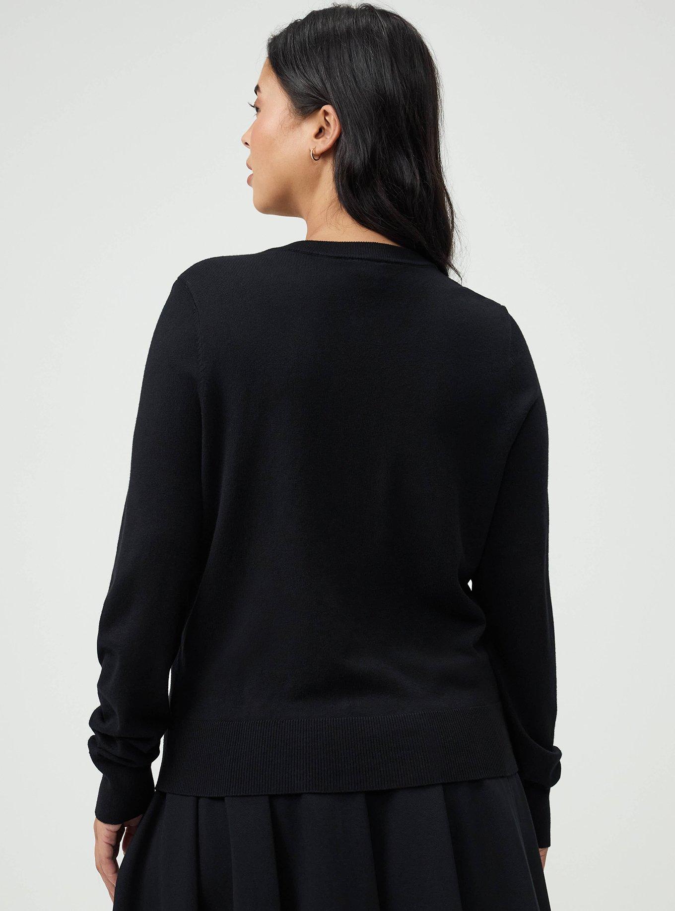 Button Front Crew Cardigan, DEEP BLACK, alternate