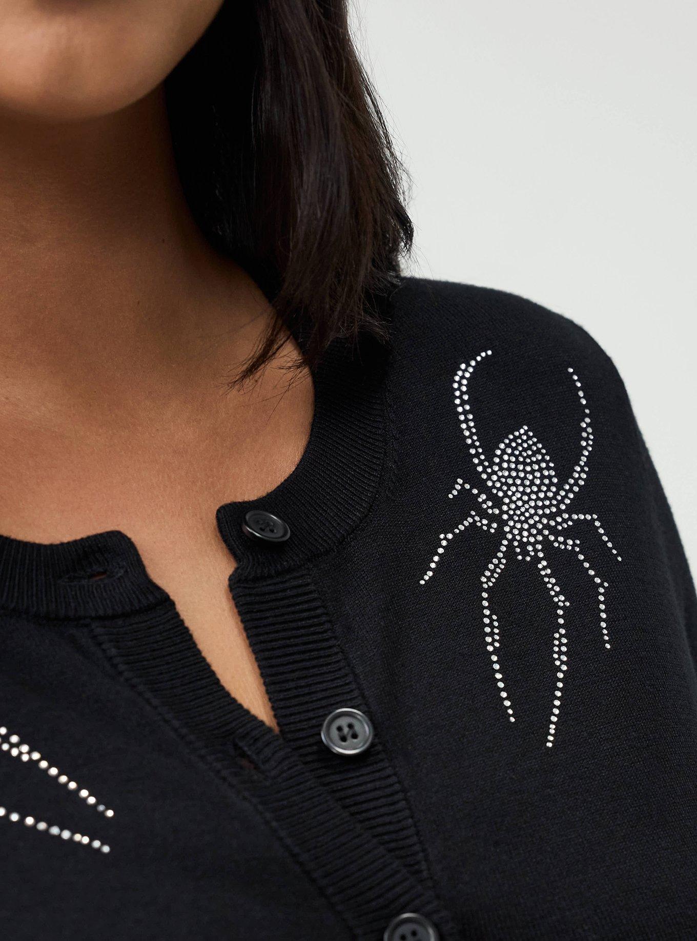 Button Front Crew Cardigan, DEEP BLACK, alternate