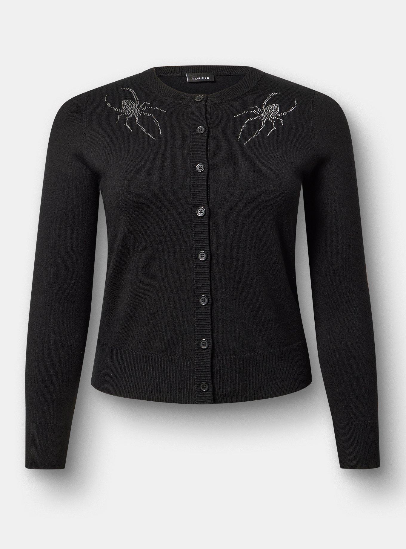 Button Front Crew Cardigan, DEEP BLACK, flat