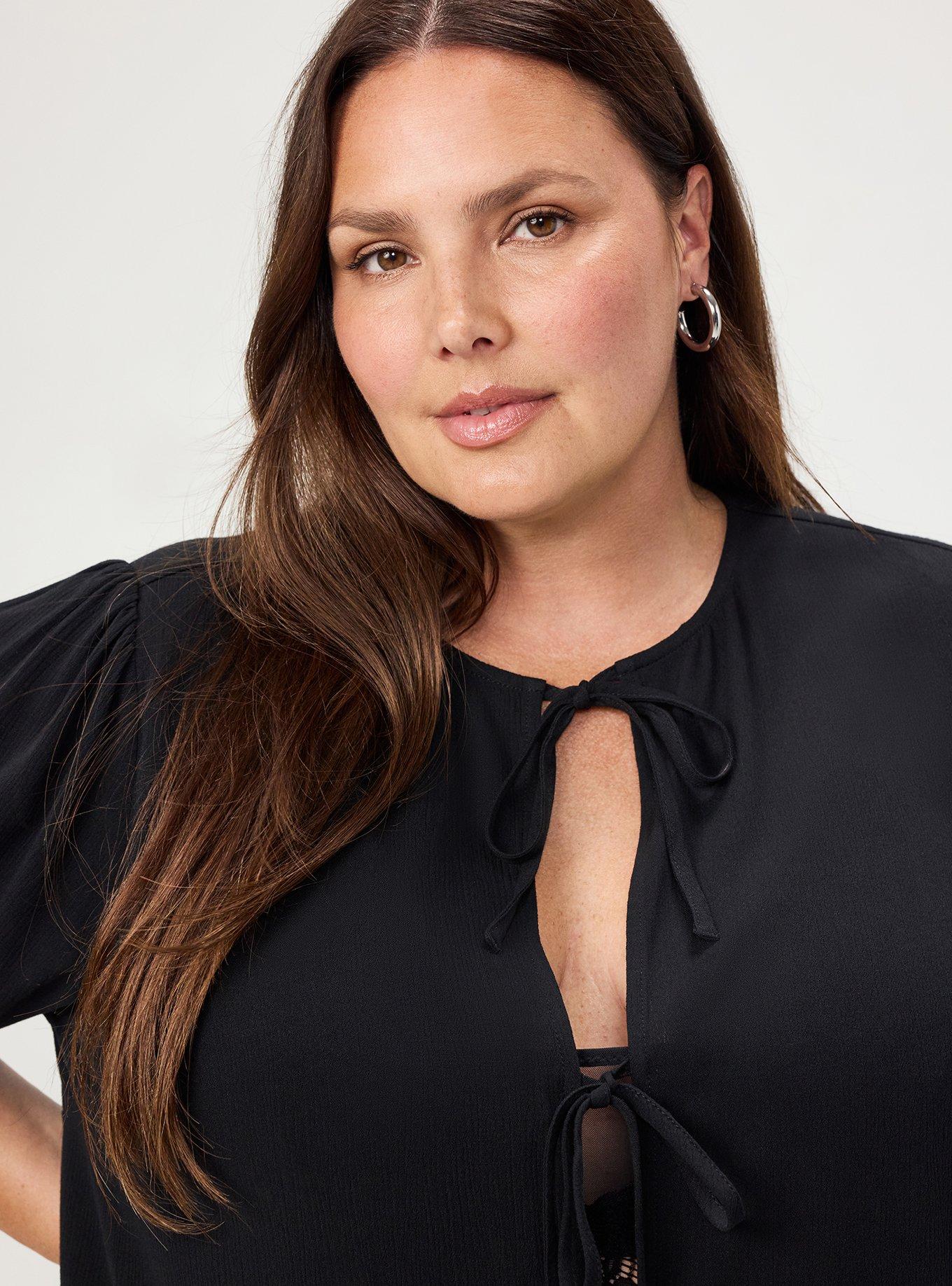 Tie Front Gauze Top, DEEP BLACK, alternate