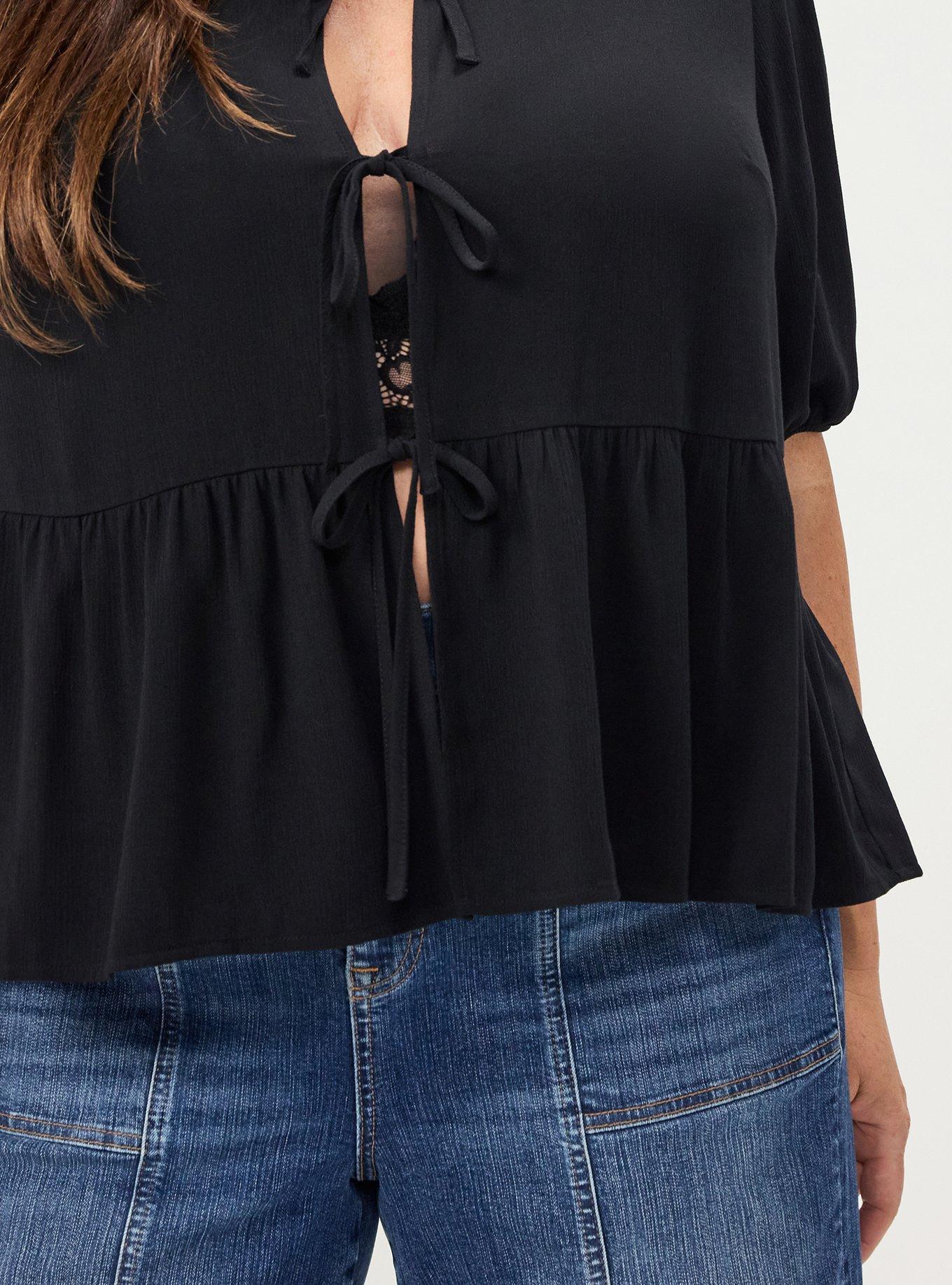 Tie Front Gauze Top, DEEP BLACK, alternate