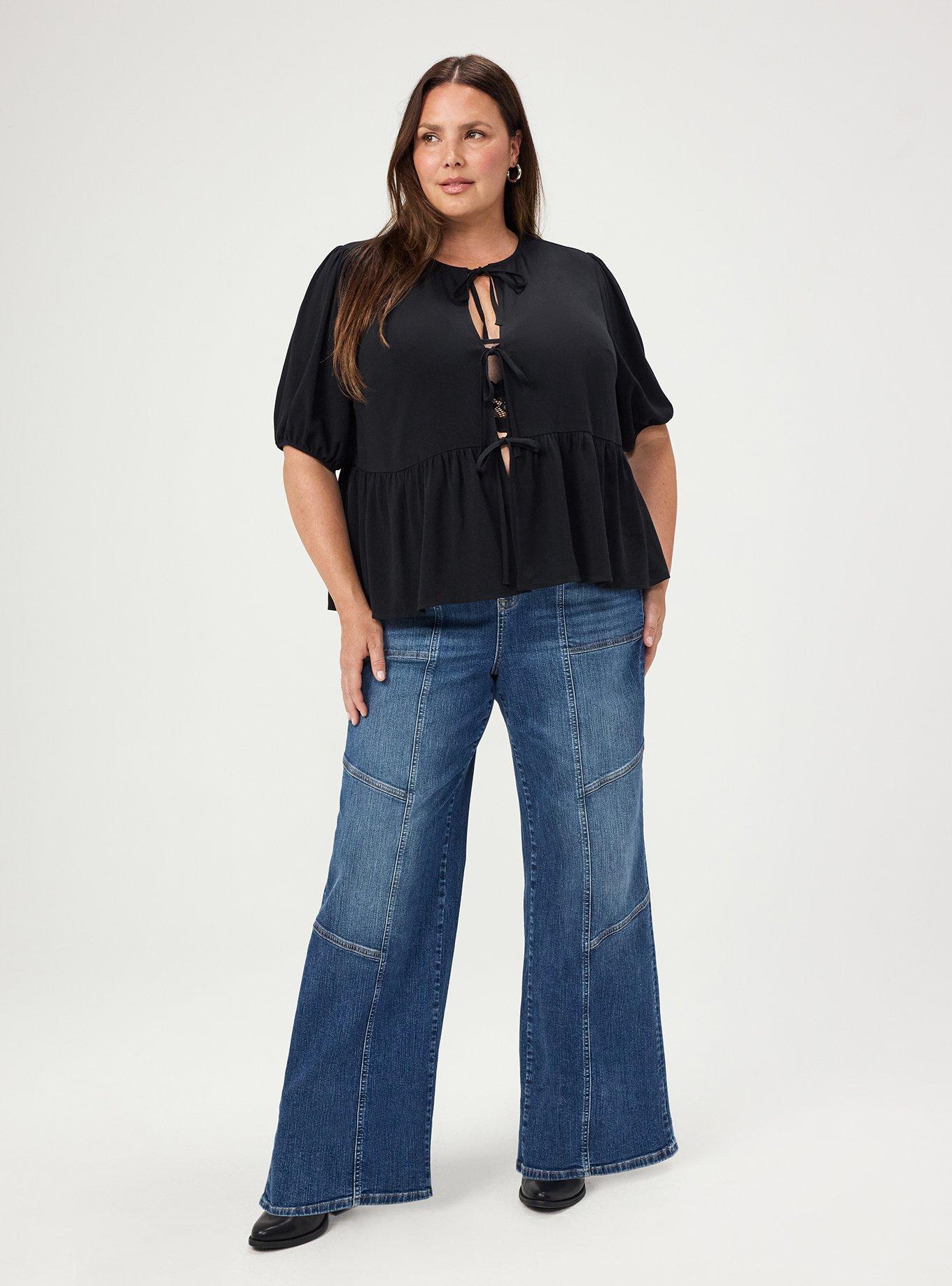 Tie Front Gauze Top, DEEP BLACK, alternate
