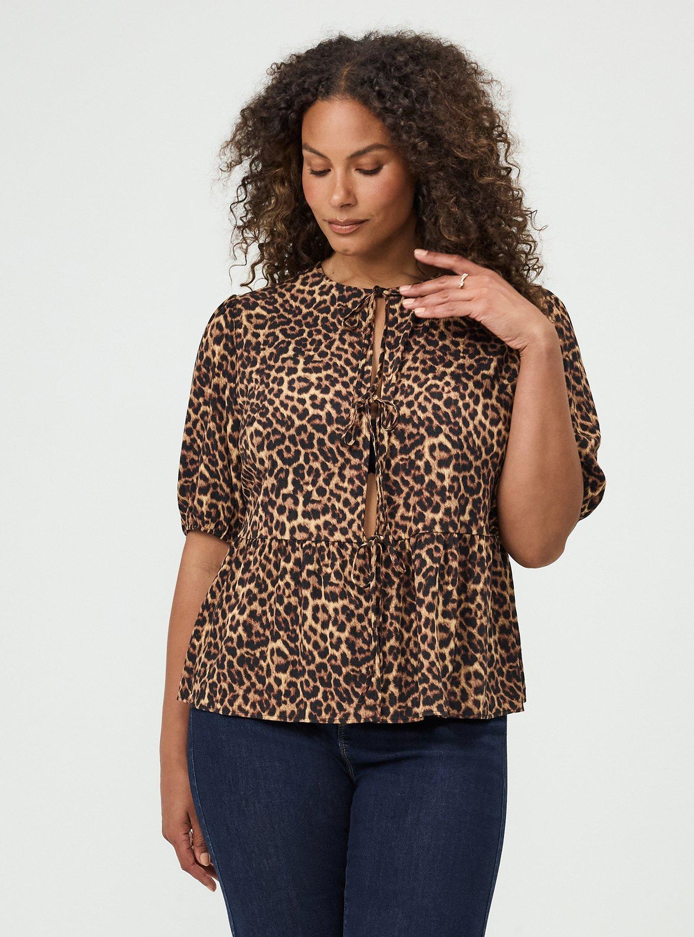 Tie Front Gauze Top, ON THE PROWL LEOPARD MULTI, alternate