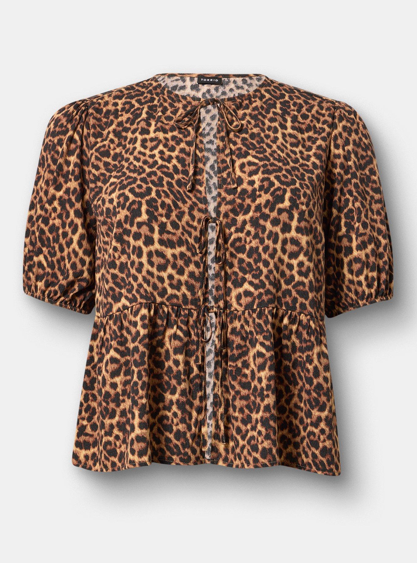 Tie Front Gauze Top, ON THE PROWL LEOPARD MULTI, flat