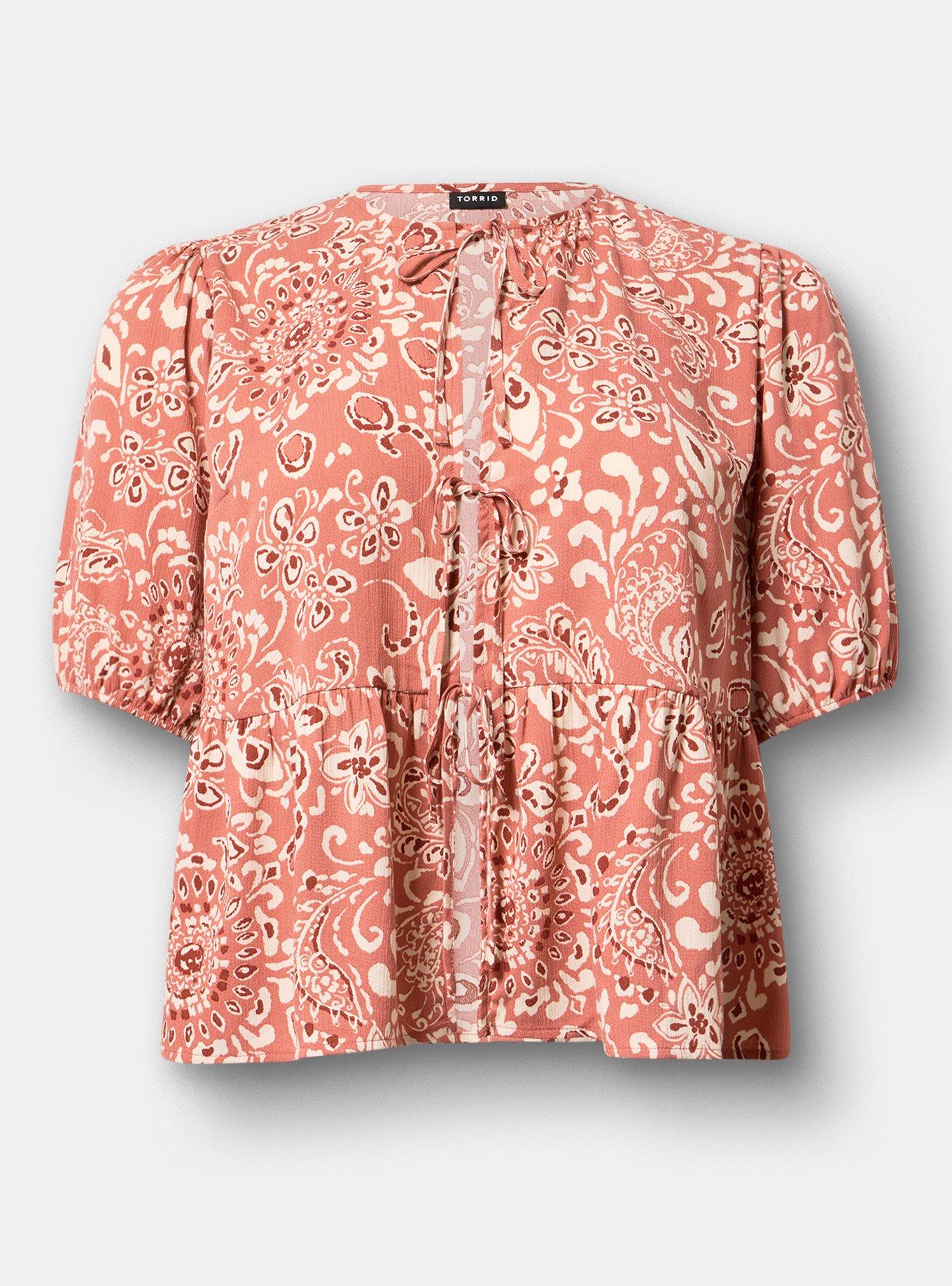 Tie Front Gauze Top, LANEY MEDALLION PINK, hi-res