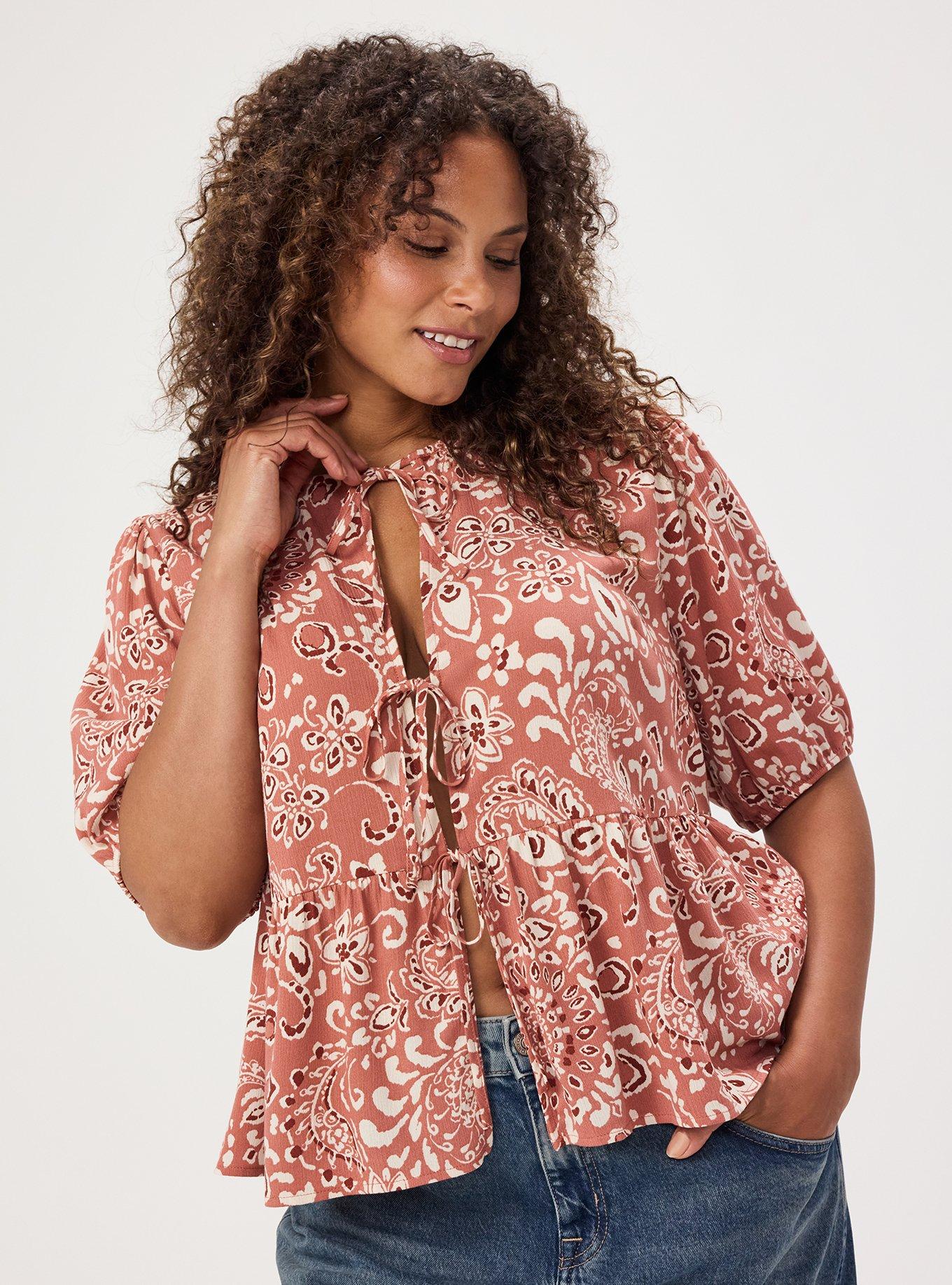 Tie Front Gauze Top, LANEY MEDALLION PINK, hi-res