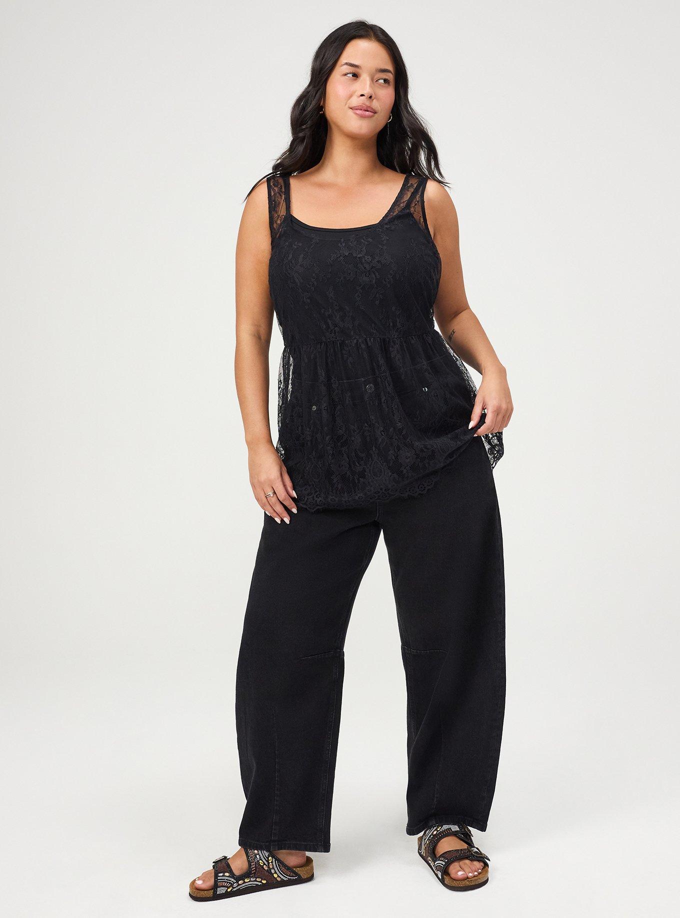 Lace Babydoll Tank, DEEP BLACK, alternate