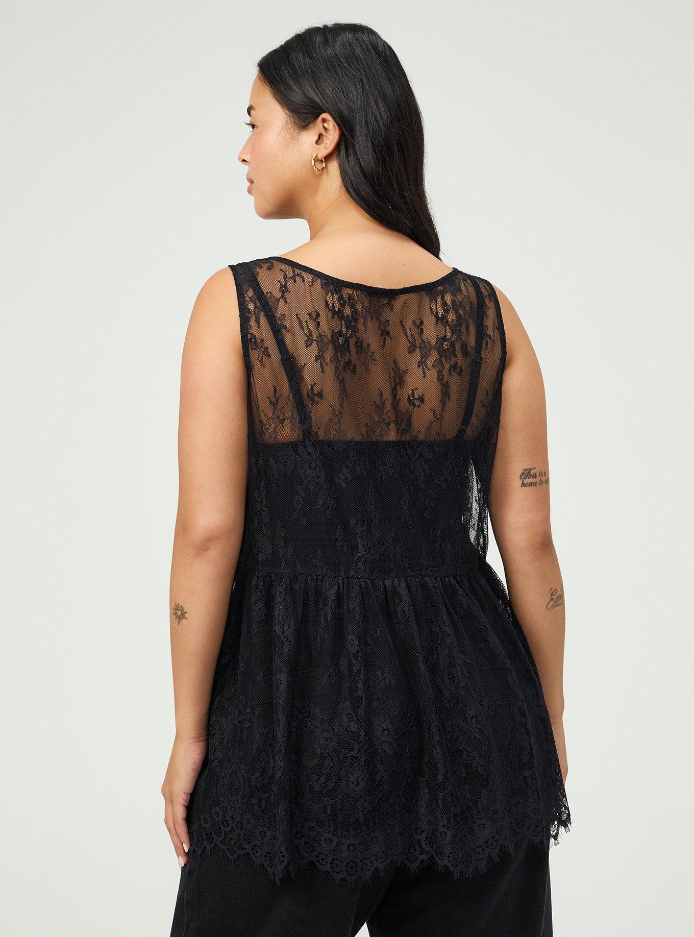 Lace Babydoll Tank, DEEP BLACK, alternate