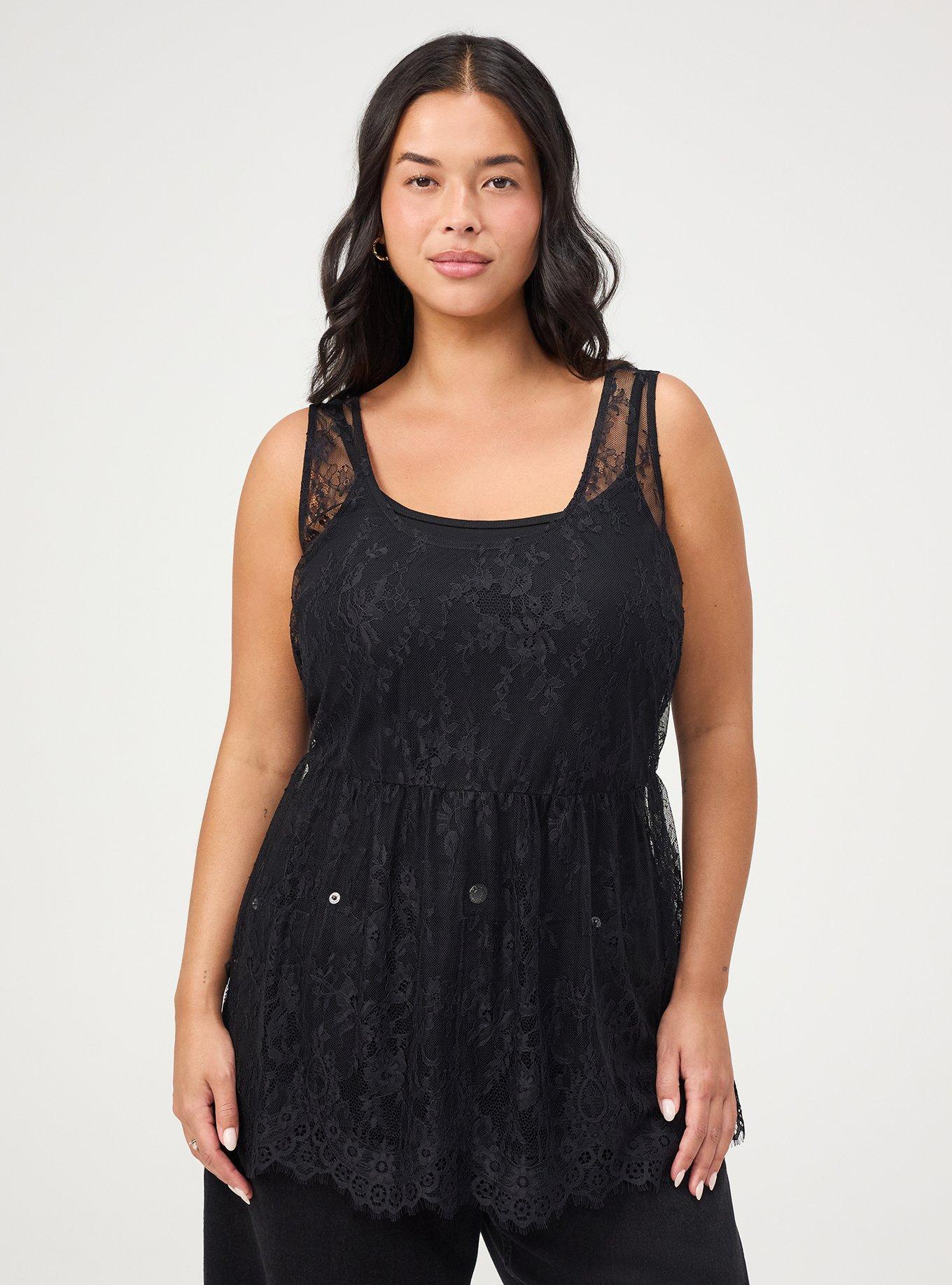 Lace Babydoll Tank, DEEP BLACK, hi-res