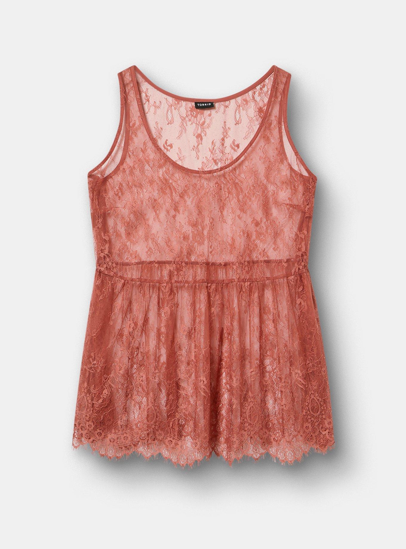 Lace Babydoll Tank, LIGHT MAHOGANY, flat