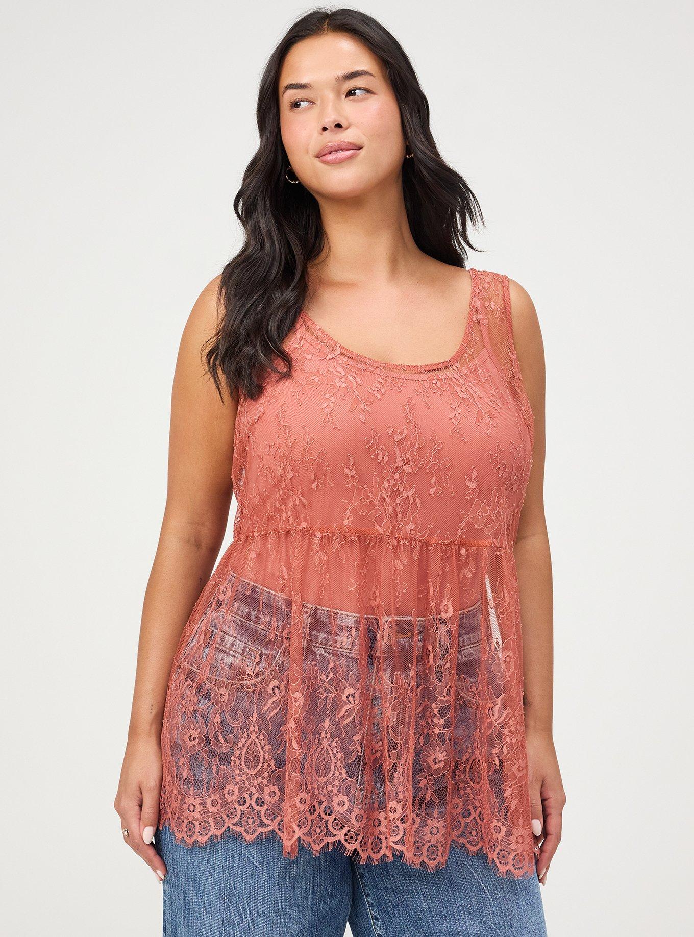Lace Babydoll Tank, LIGHT MAHOGANY, hi-res