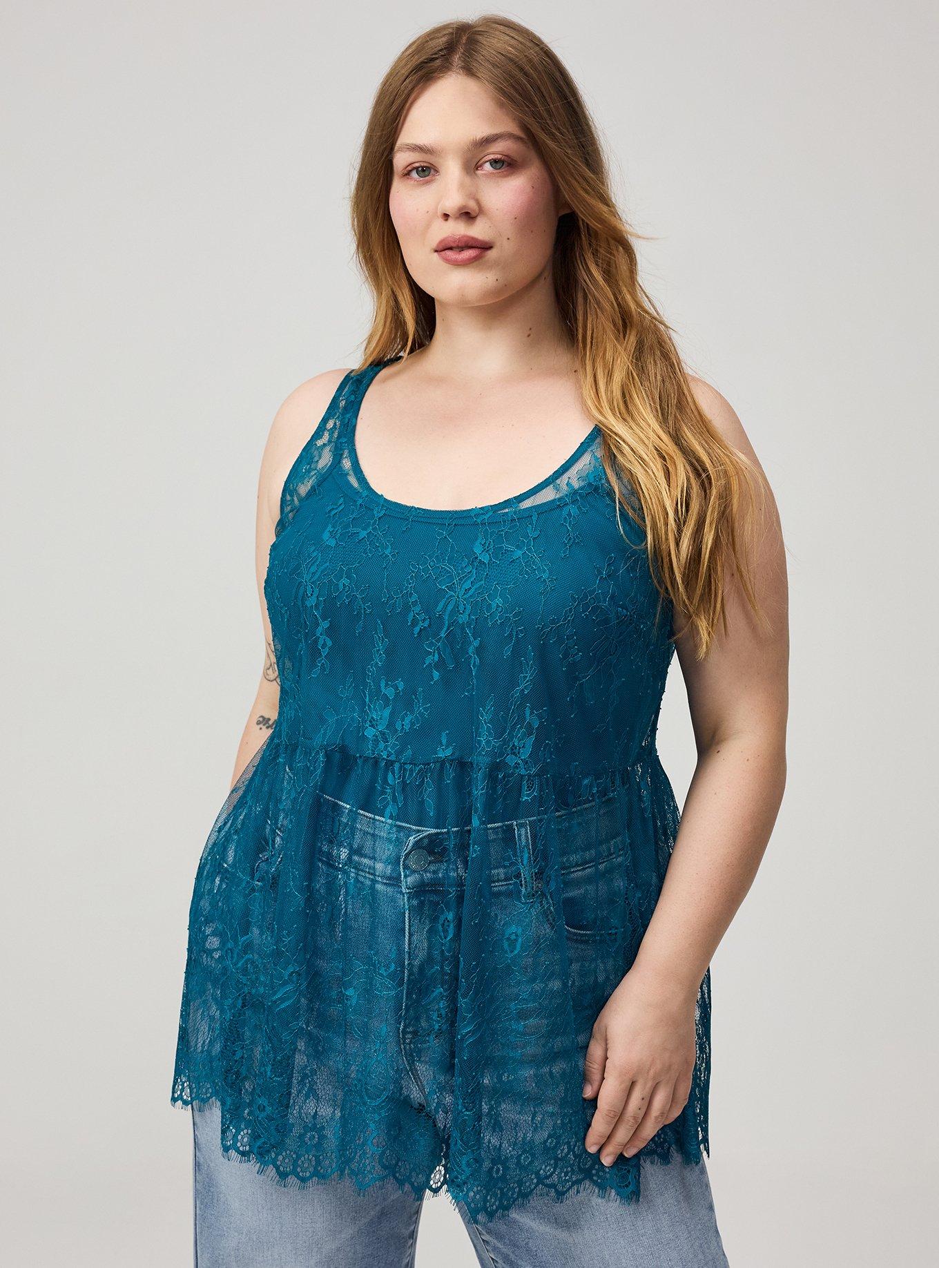 Lace Babydoll Tank, DEEP LAGOON, hi-res