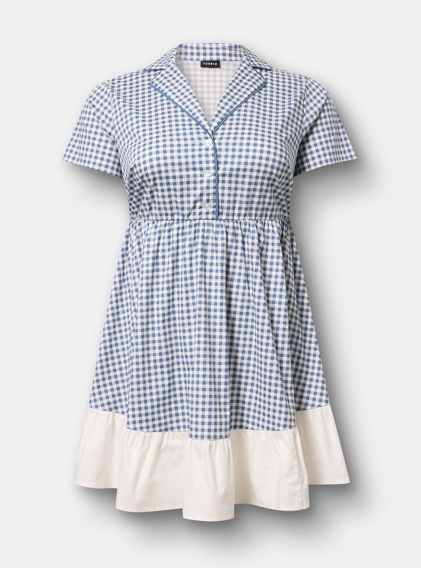Plus Size Halloween Cowgirl Dress, SOPHIE GINGHAM BLUE, flat
