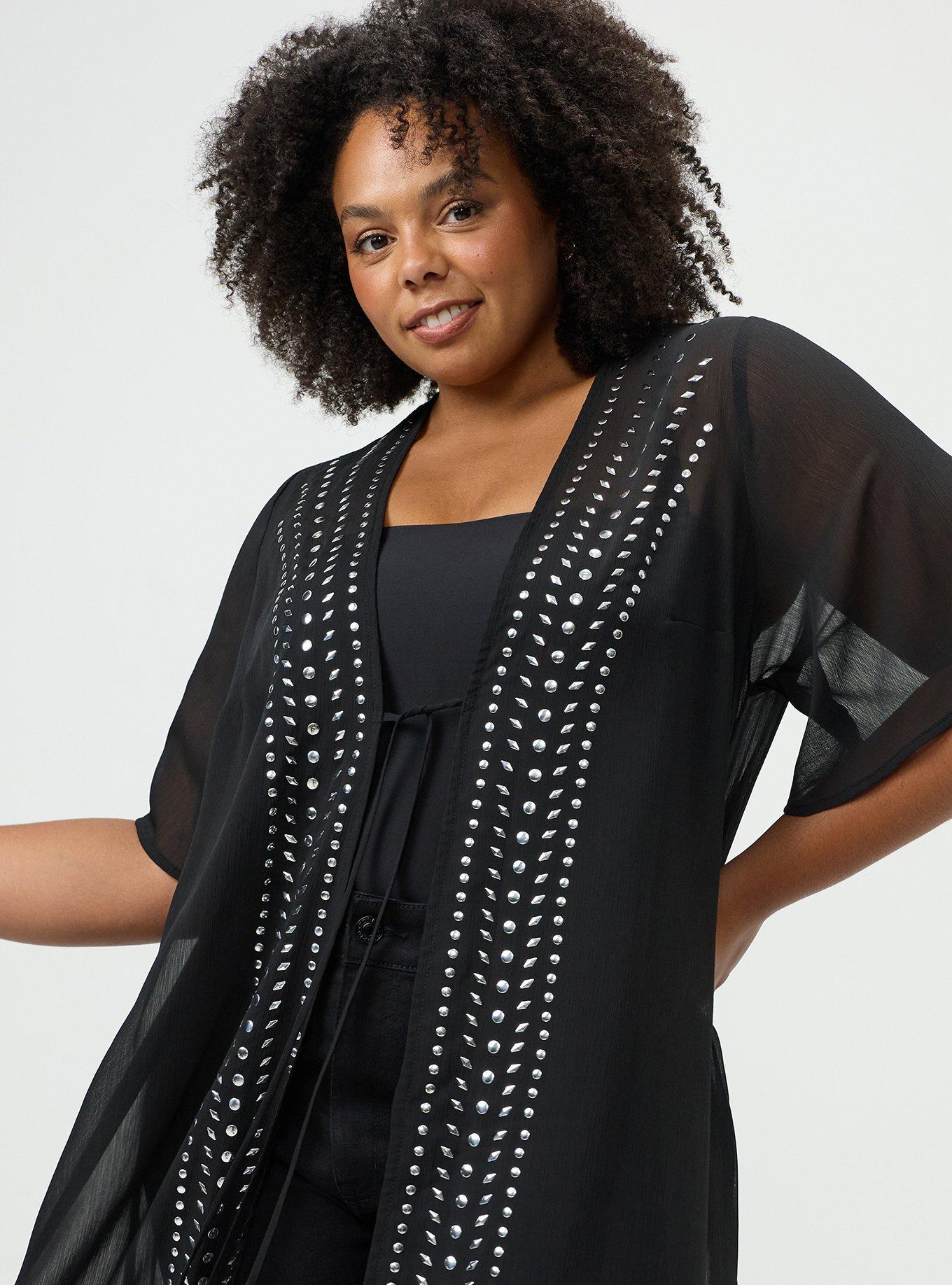 Studded Maxi Kimono, DEEP BLACK, alternate