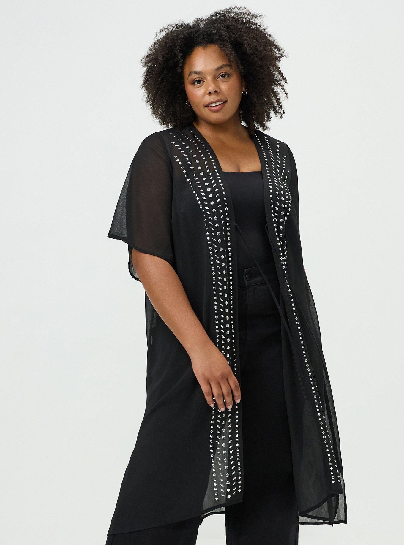 Studded Maxi Kimono, DEEP BLACK, alternate