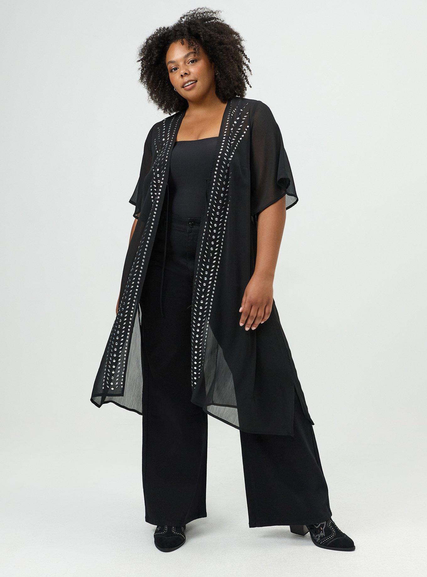 Studded Maxi Kimono, DEEP BLACK, hi-res
