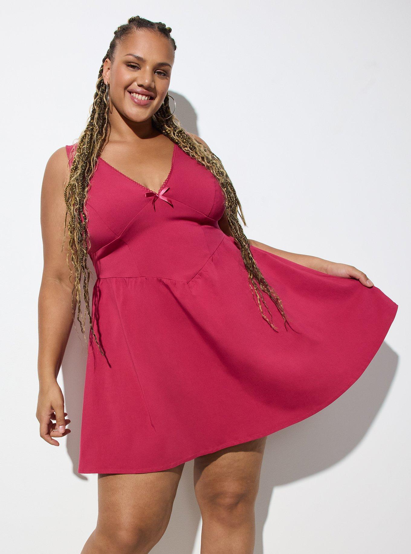 plus size flare mini dress Sugarlips Plus Size Lussie Collared Short Sleeve Fit and Flare Mini Dress, Womens, 3X, Fuchsia