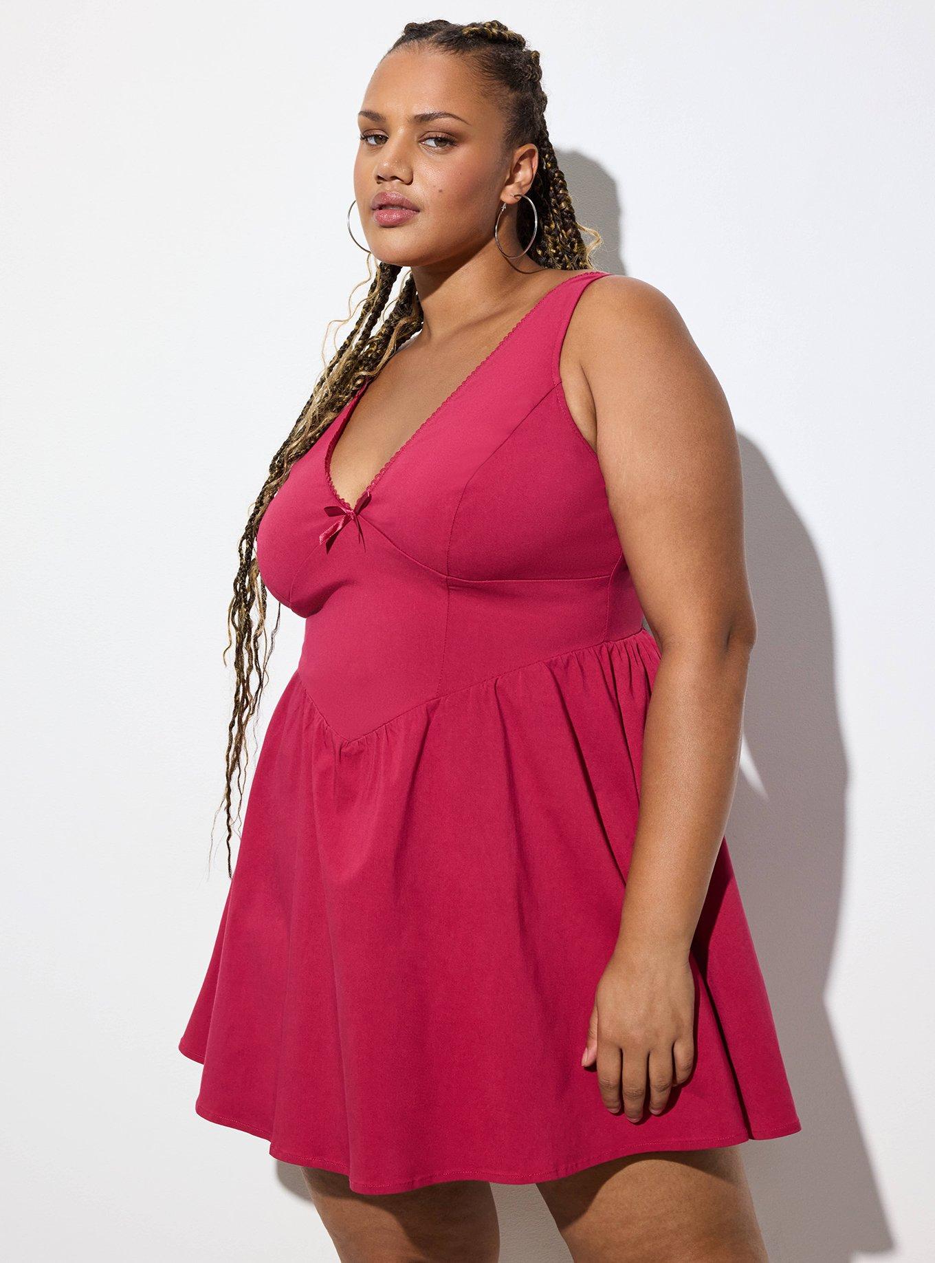 Plus Size LoveSick Deep V-Neck Fit & Flare Mini Dress, RED BUD, alternate
