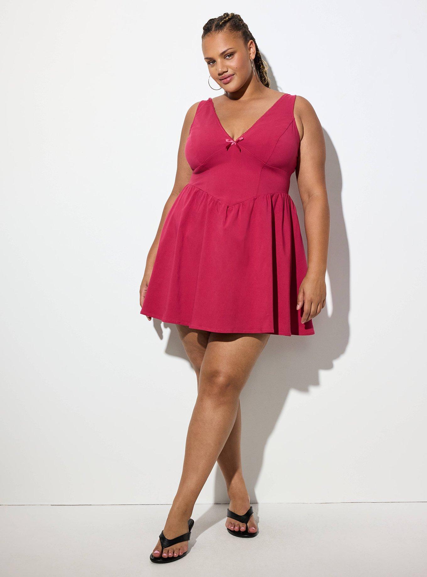 Plus Size LoveSick Deep V-Neck Fit & Flare Mini Dress, RED BUD, alternate