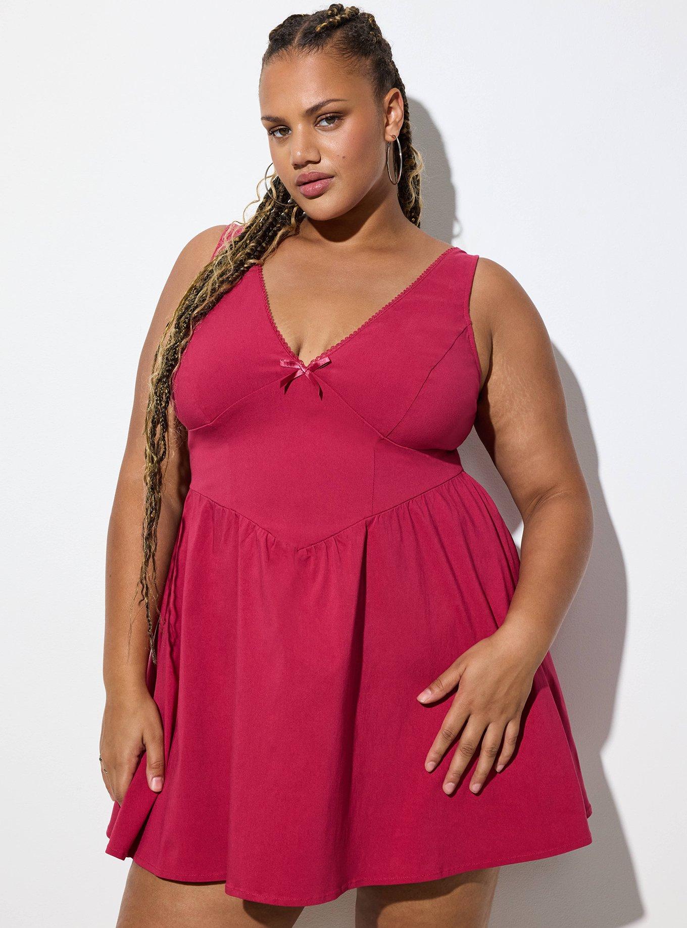 Plus Size LoveSick Deep V-Neck Fit & Flare Mini Dress, RED BUD, hi-res