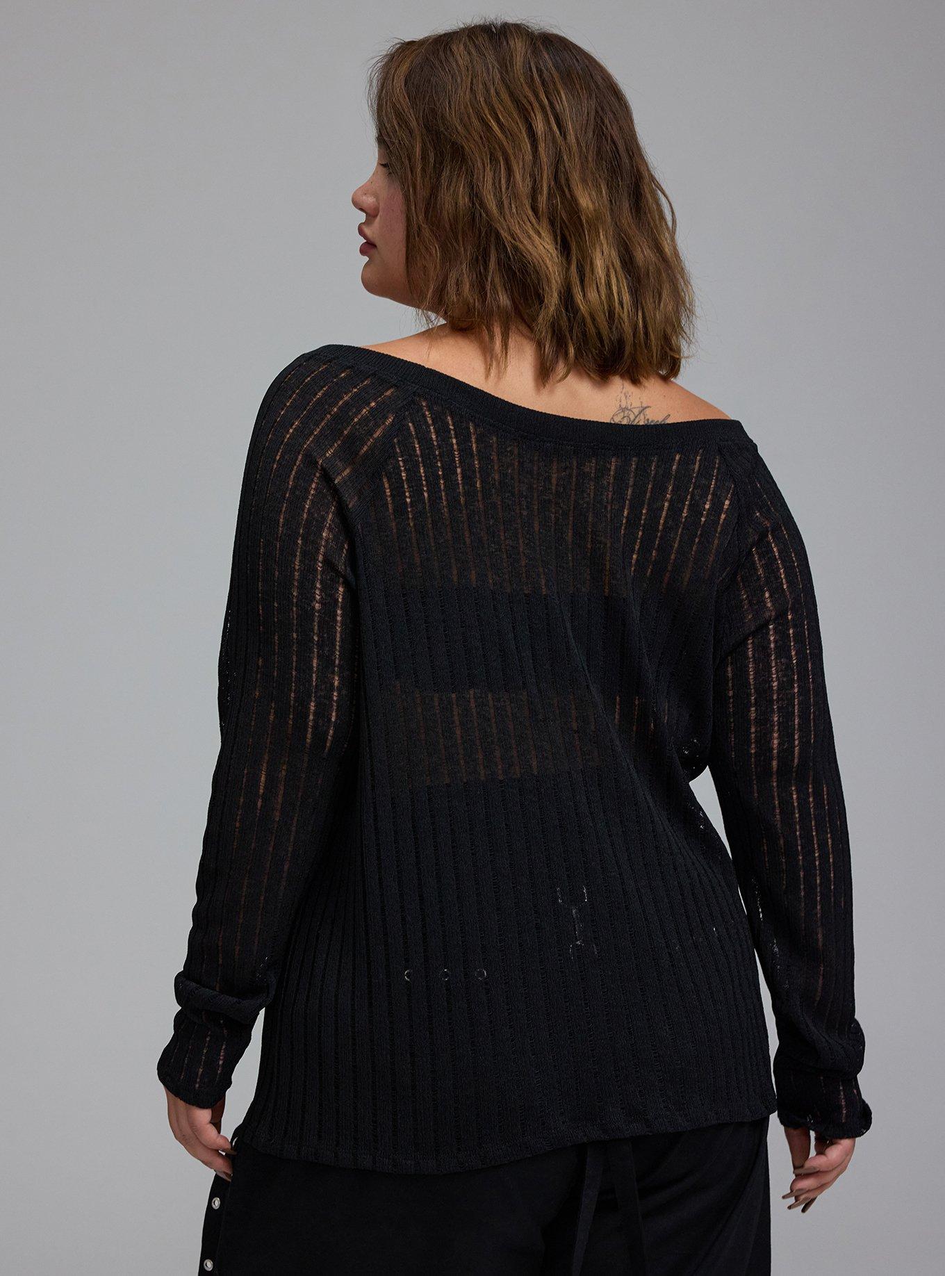 Nightfall Shredded Knit Boat Neck Top, DEEP BLACK, alternate