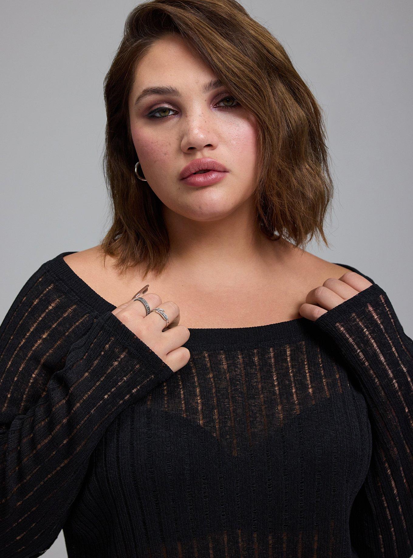 Nightfall Shredded Knit Boat Neck Top, DEEP BLACK, alternate