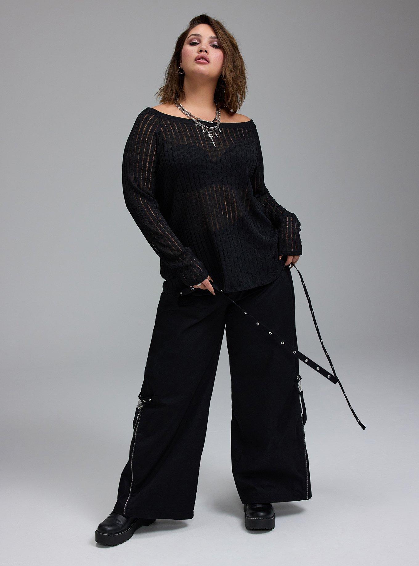 Nightfall Shredded Knit Boat Neck Top, DEEP BLACK, alternate