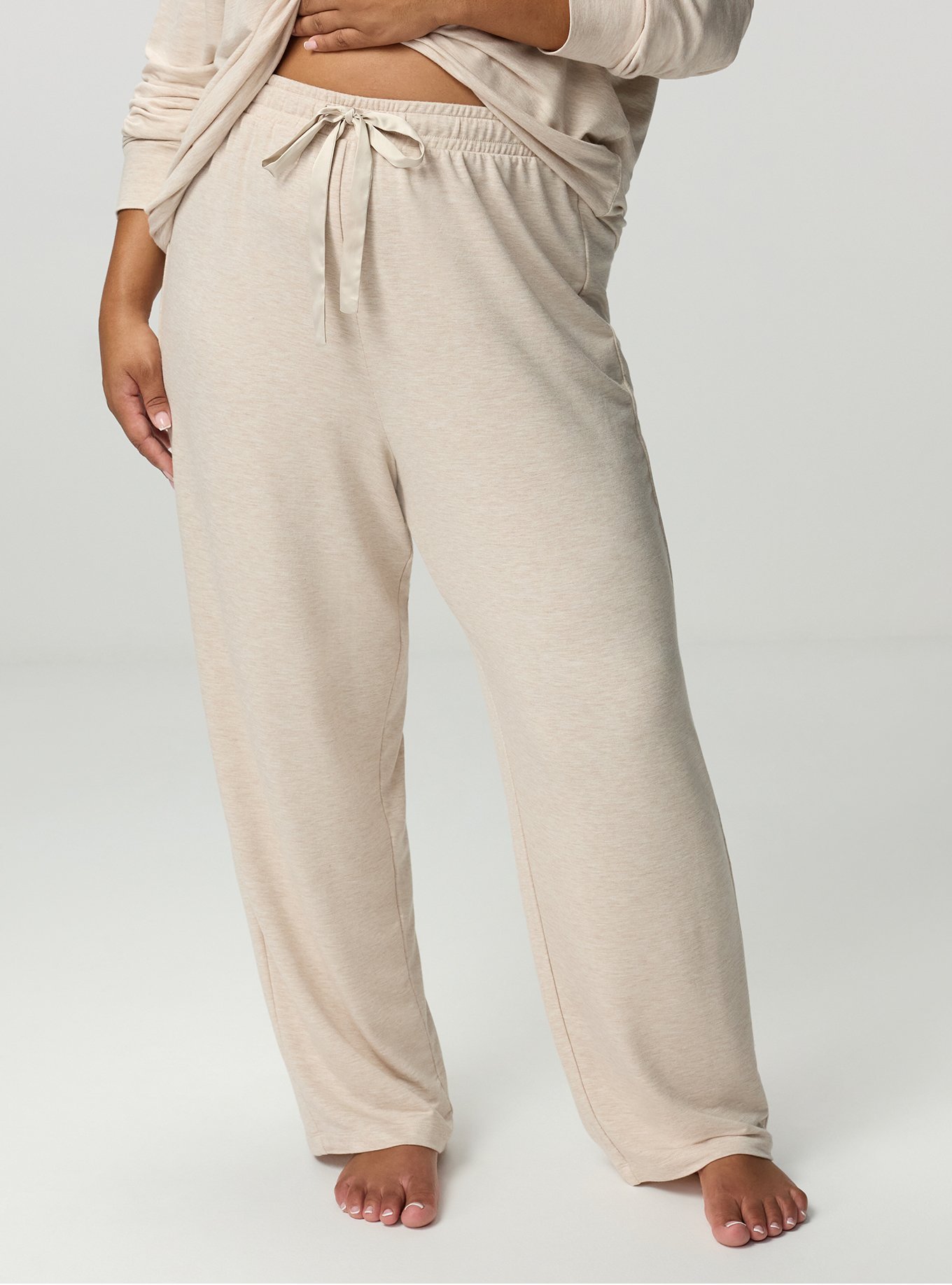 Plus Size Lightweight French Terry Sleep Pant, OATMEAL HEATHER, alternate