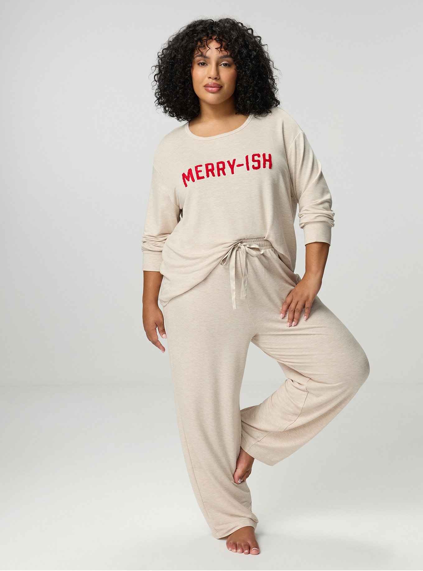 Plus Size Lightweight French Terry Sleep Pant, OATMEAL HEATHER, alternate