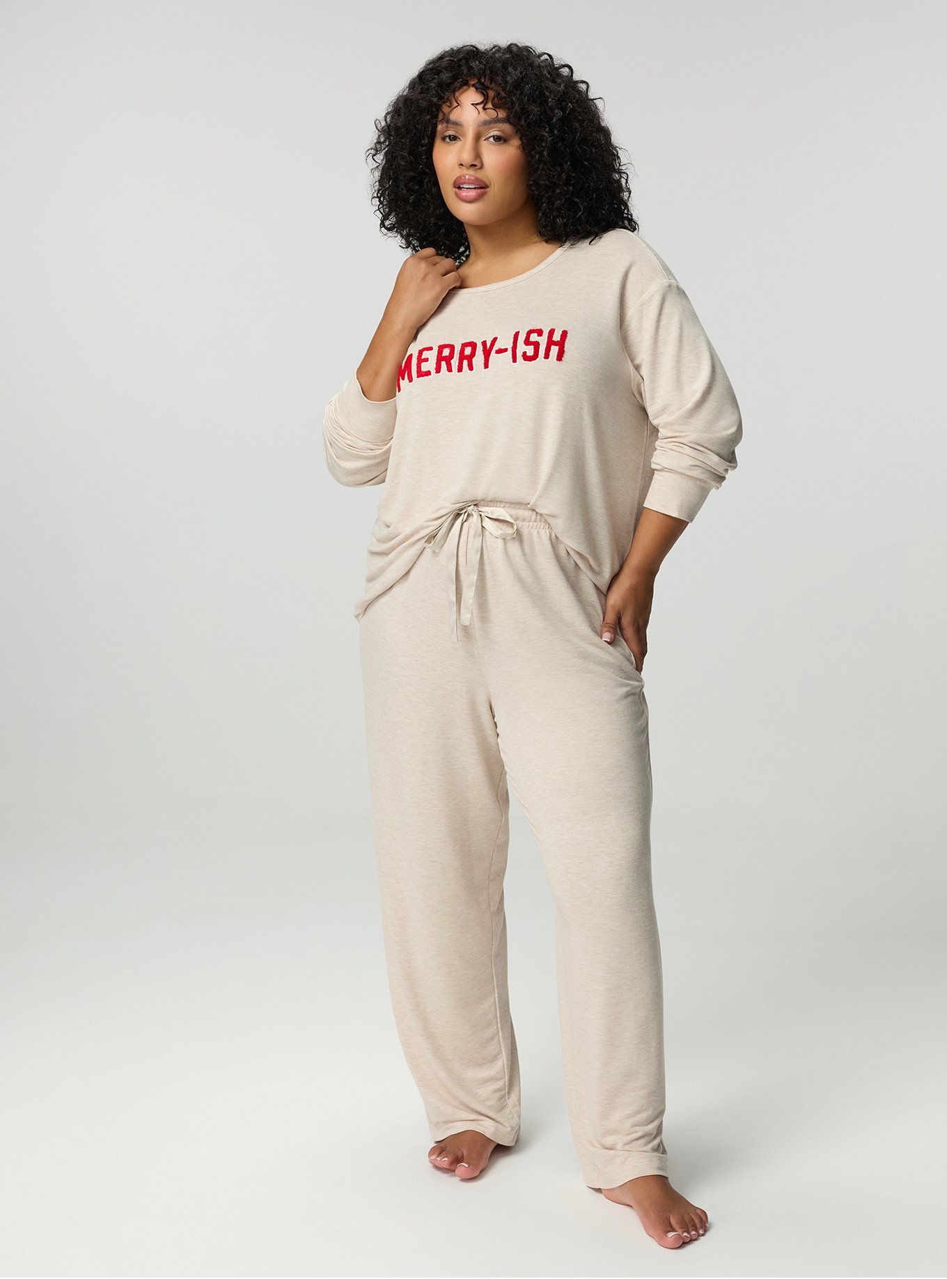 Plus Size Lightweight French Terry Sleep Pant, OATMEAL HEATHER, hi-res